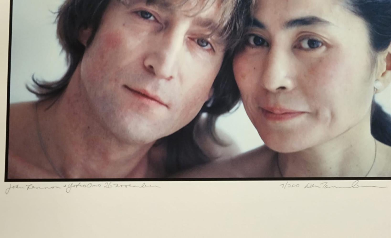 John Lennon and Yoko Ono, Faces Smiling, NYC, 1980 - Photograph by Allan Tannenbaum