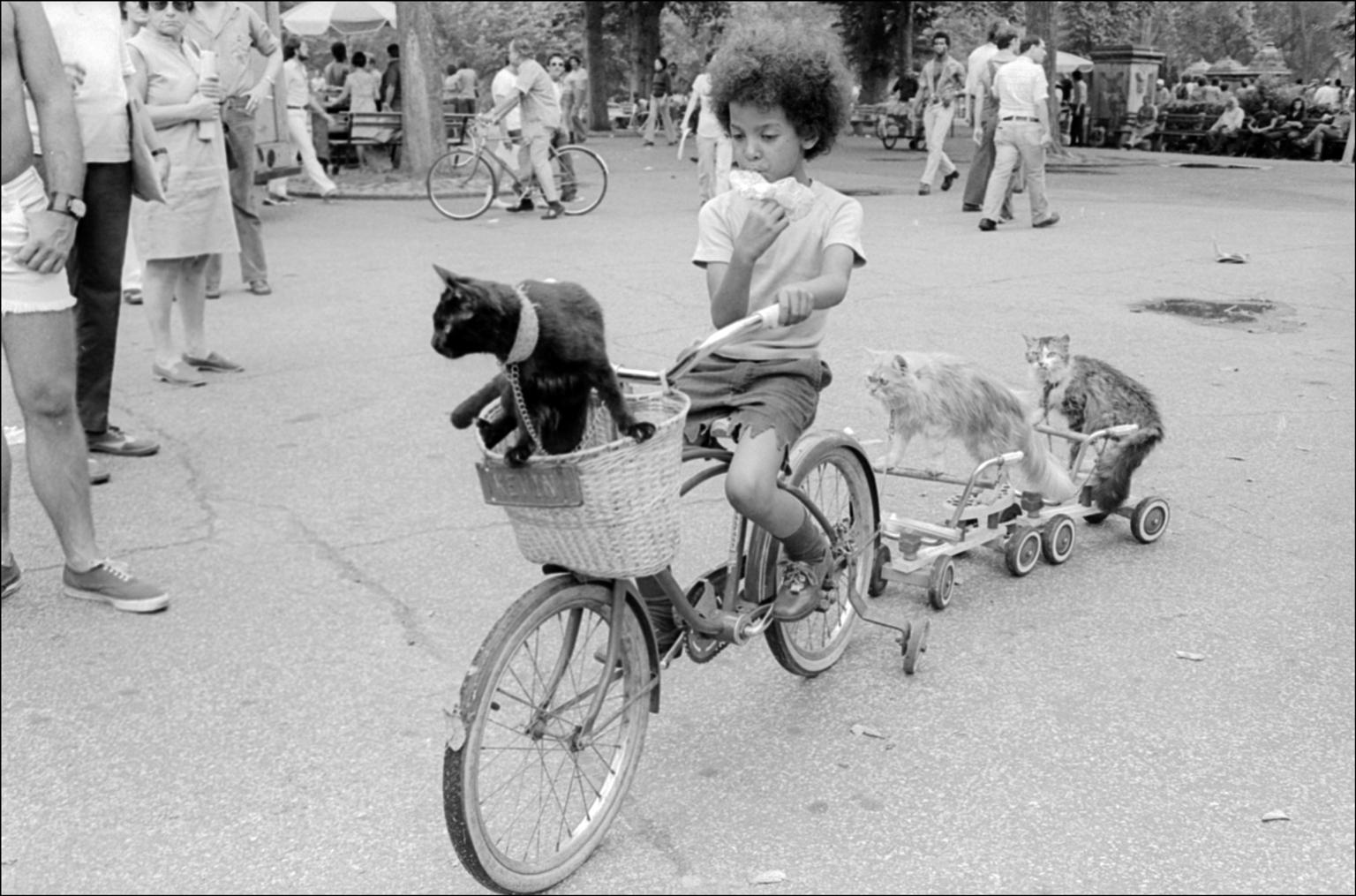 Allan Tannenbaum Black and White Photograph - Kid's Cat Train in Central Park in 1975 - Archival Fine Art Black & White Print