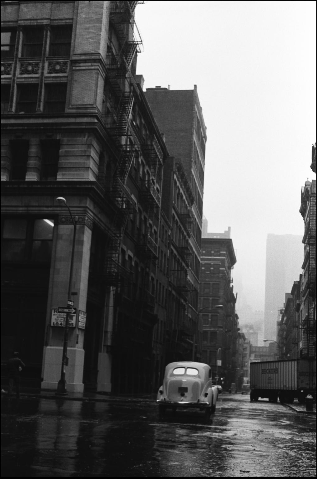 Allan Tannenbaum Black and White Photograph - Old Car Rainy Soho Streets 1973 -  Fine Art Limited Edition Black & White Print