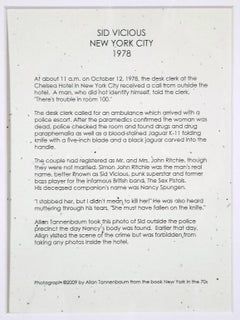 "Sid Vicious Arrest" framed photo by Allan Tannenbaum from Hard Rock Hotel