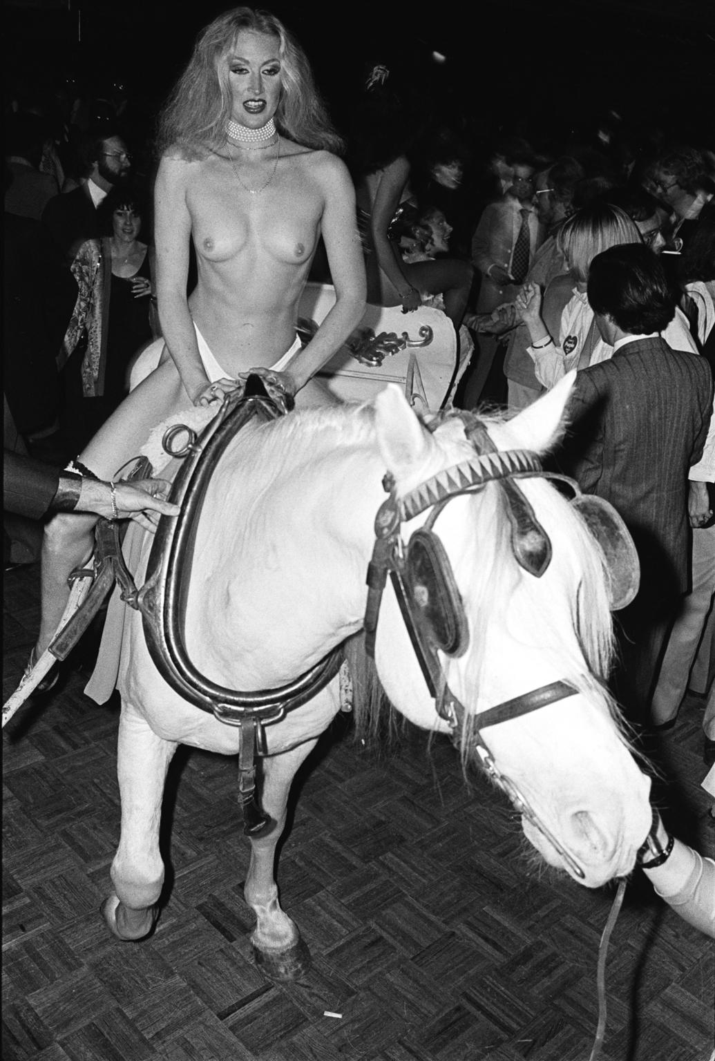 Allan Tannenbaum Black and White Photograph - Studio 54 Lady Godiva on Horse -  Fine Art Limited Edition Black and White Print