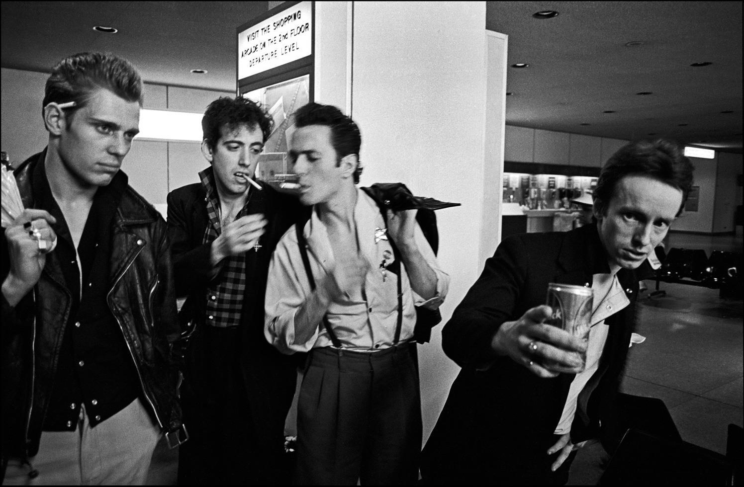 Allan Tannenbaum Black and White Photograph - The Clash, JFK Airport, 1981