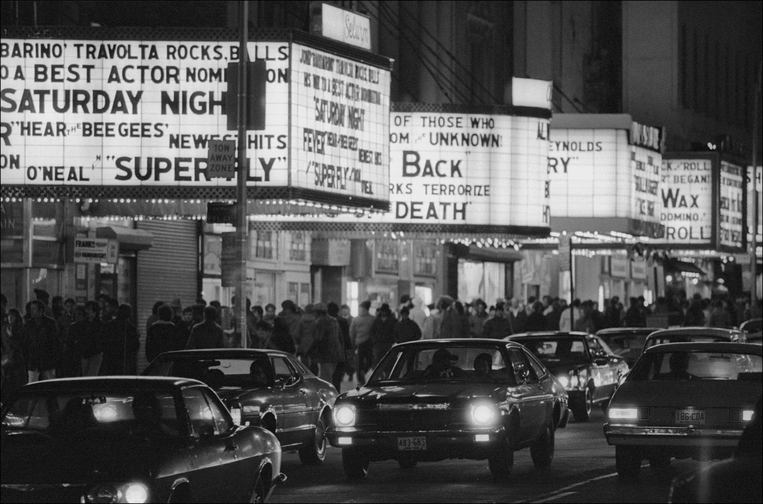 Allan Tannenbaum Black and White Photograph - The Deuce Movie Marquees 42nd St -  Fine Art Limited Edition Black & White Print