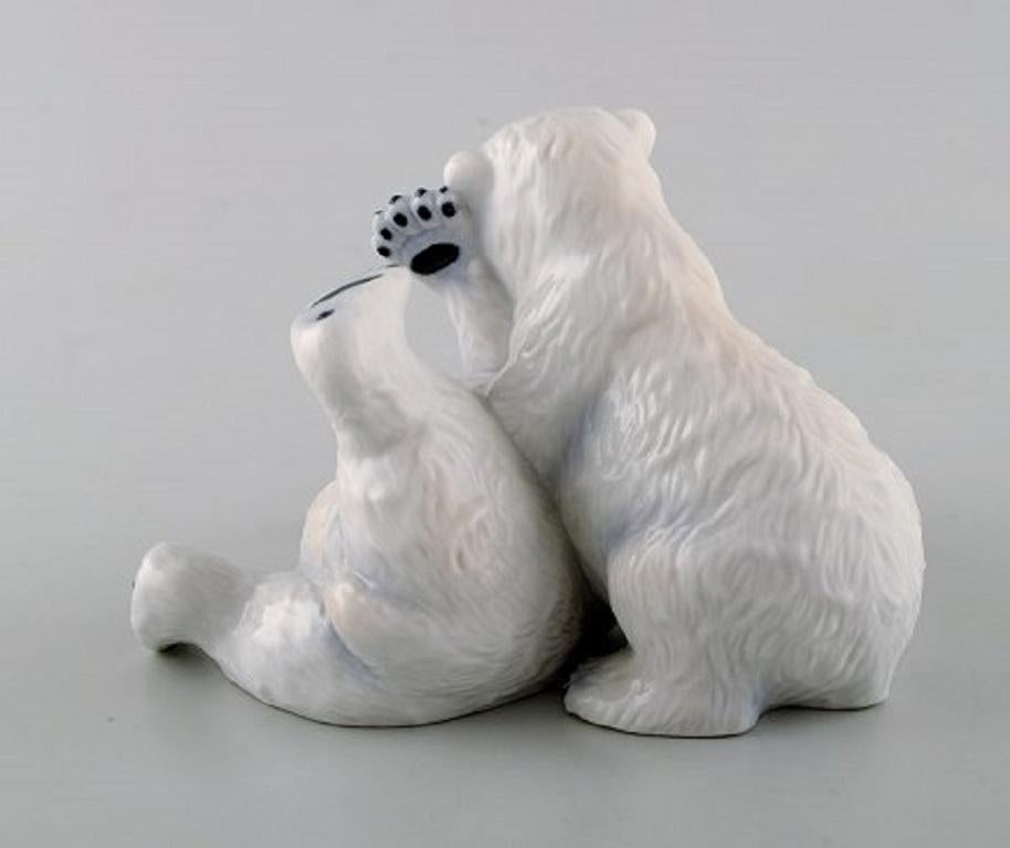 Scandinavian Modern Allan Therkelsen for Royal Copenhagen, Rare Porcelain Figurine, Polar Bear Cubs