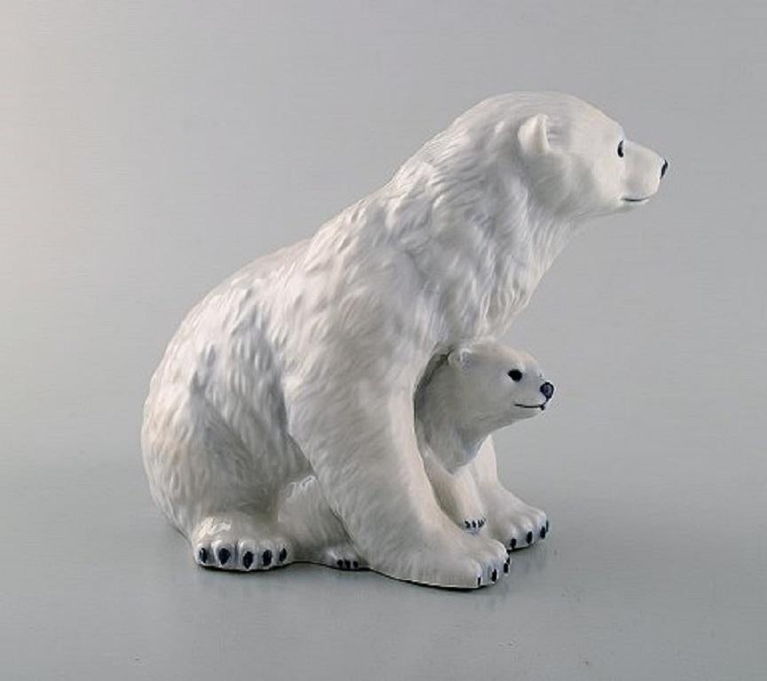 Scandinavian Modern Allan Therkelsen, Royal Copenhagen, Porcelain Polar Bear Mother with Young Cub