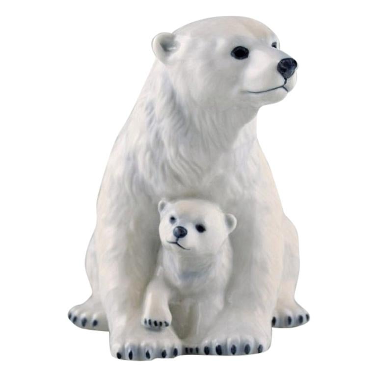 Allan Therkelsen, Royal Copenhagen, Porcelain Polar Bear Mother with Young Cub