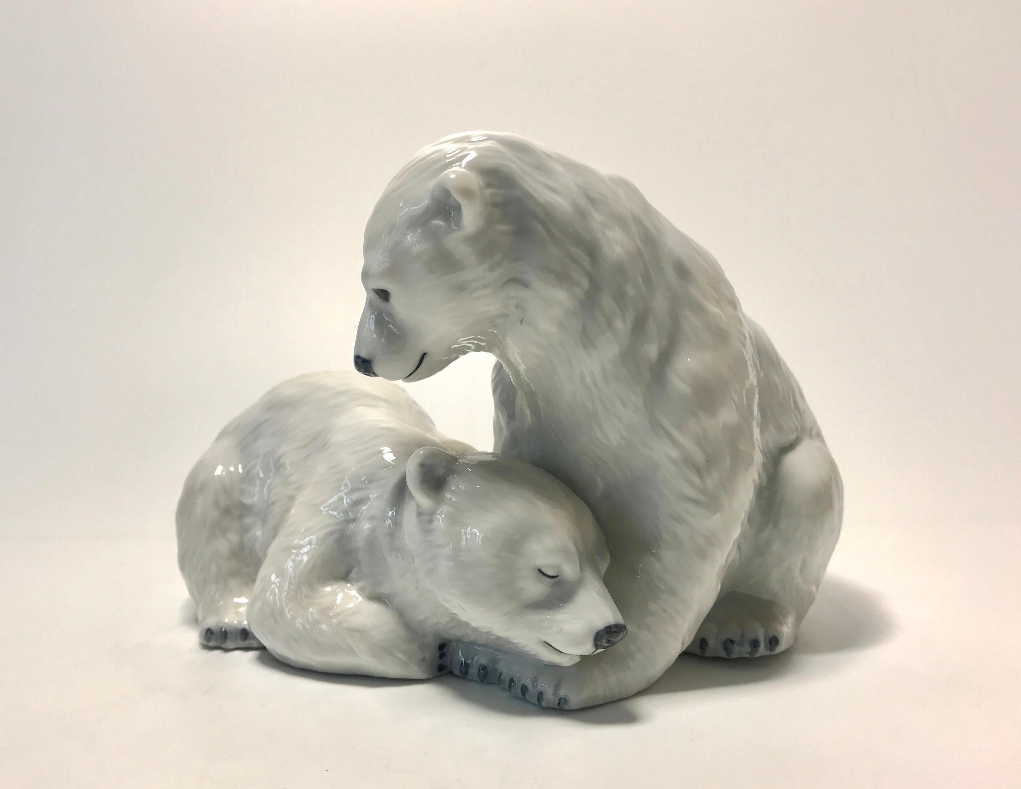 Danish Allan Therkelsen Royal Copenhagen Porcelain Twin Polar Bear Cubs Figurine #356 For Sale