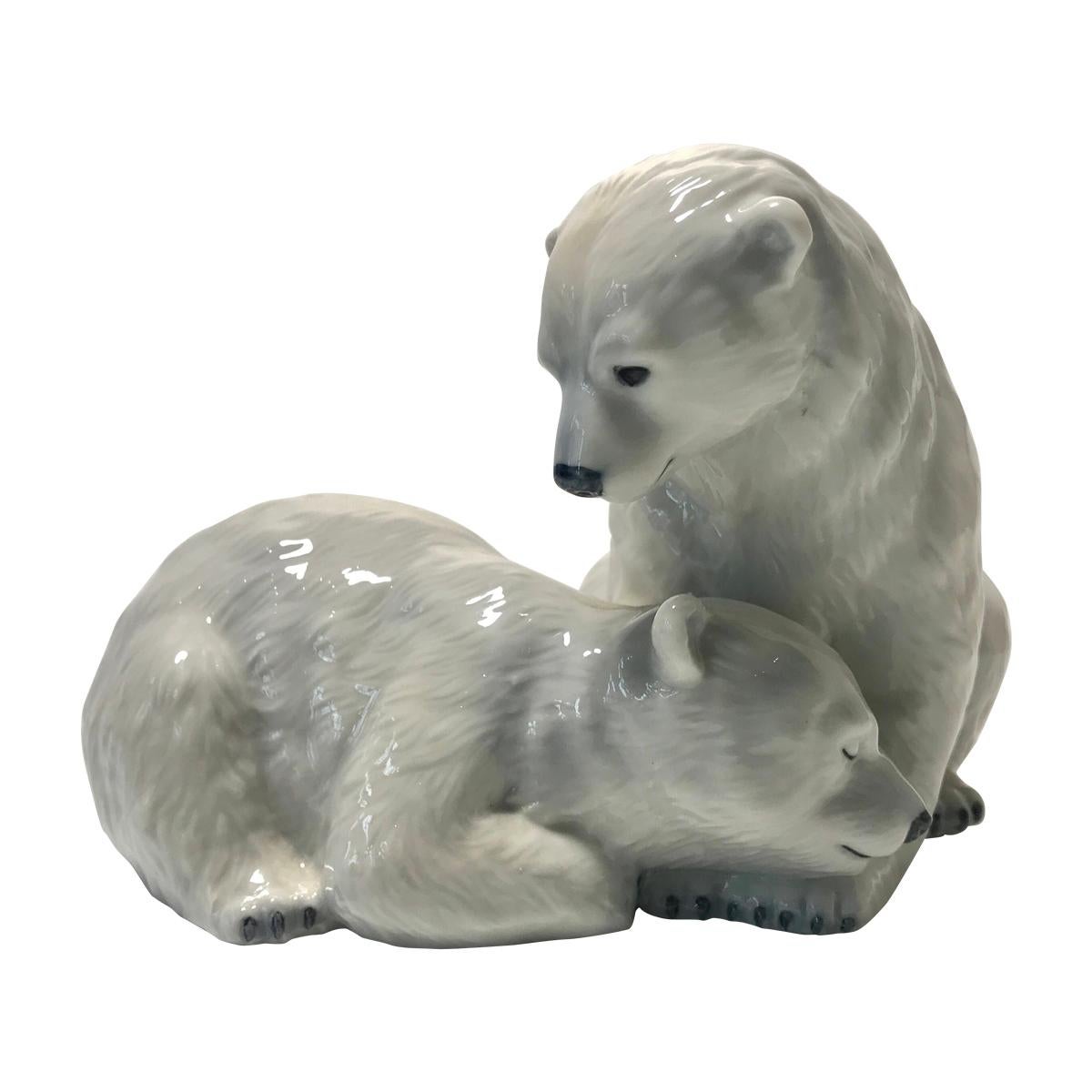 Allan Therkelsen Royal Copenhagen Porcelain Twin Polar Bear Cubs Figurine #356 For Sale