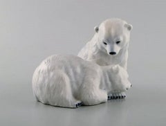 Allan Therkelsen, Royal Copenhagen, Rare Porcelain Figurine, Two Polar Bear Cubs