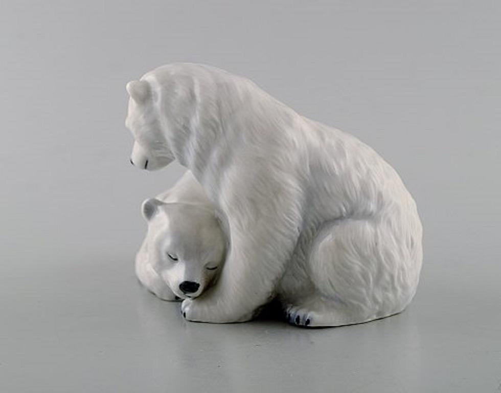 Scandinavian Modern Allan Therkelsen, Royal Copenhagen, Rare Porcelain Figurine, Two Polar Bear Cubs