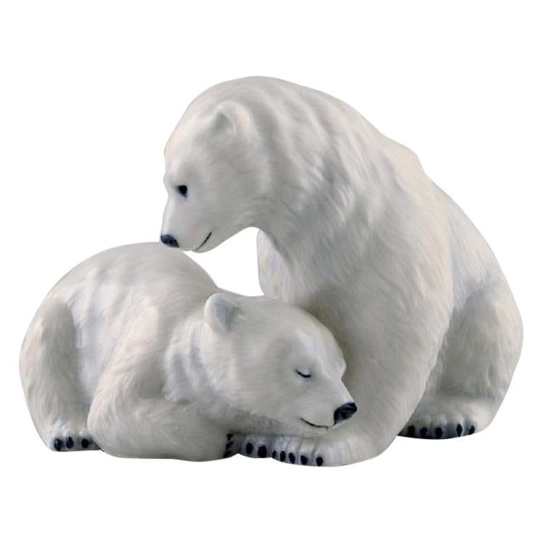 Allan Therkelsen, Royal Copenhagen, Rare Porcelain Figurine, Two Polar Bear Cubs