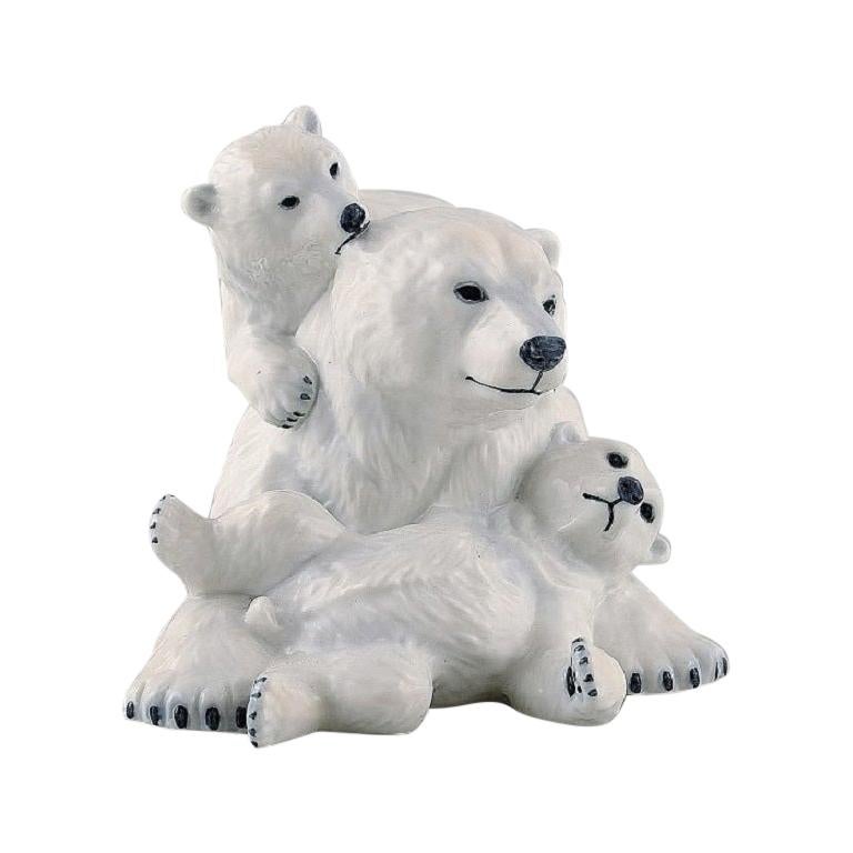 Allan Therkelsen, Royal Copenhagen, Rare Porcelain Polar Bear Mother with Cubs