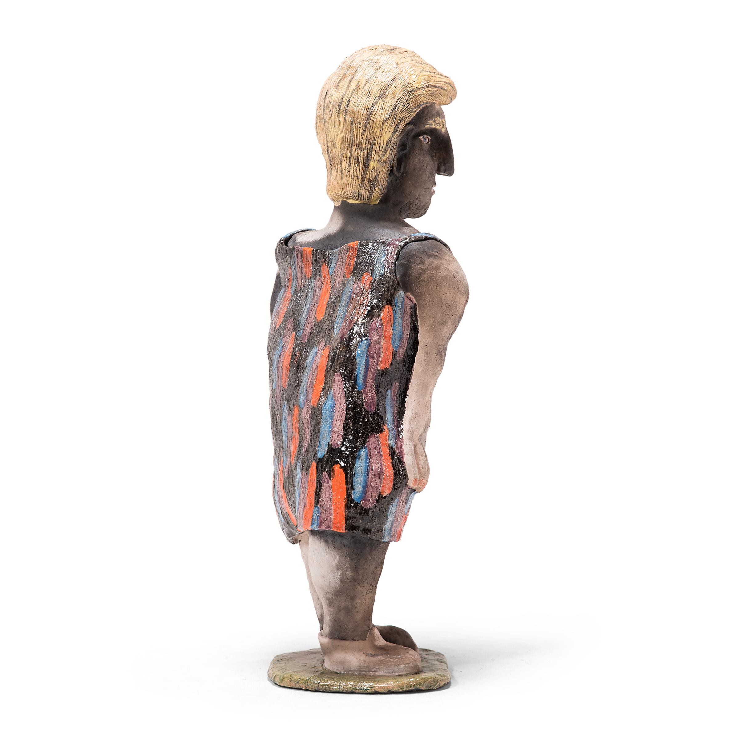 „Lady in a Striped Dress“, Keramik-Skulptur im Angebot 1