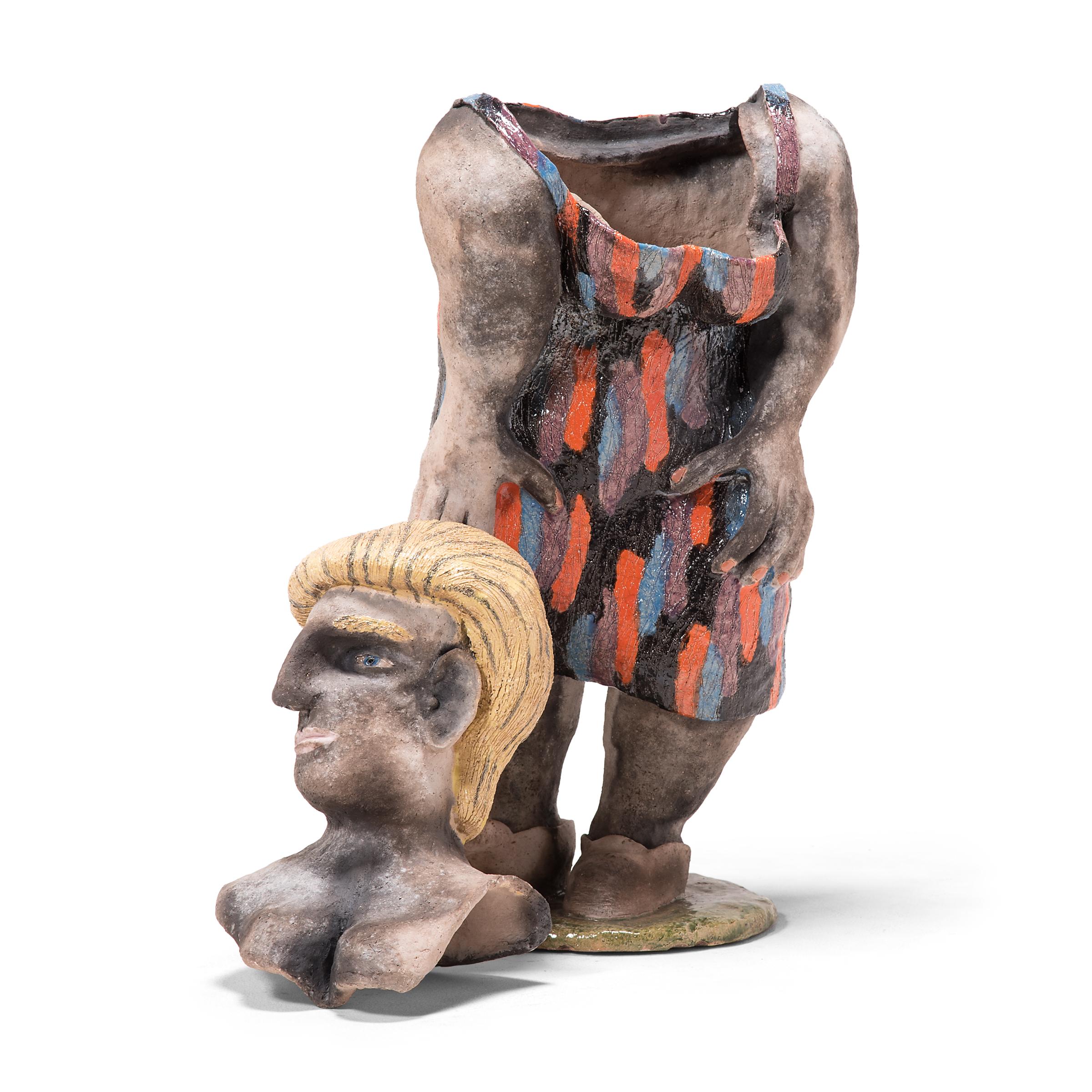 „Lady in a Striped Dress“, Keramik-Skulptur im Angebot 2