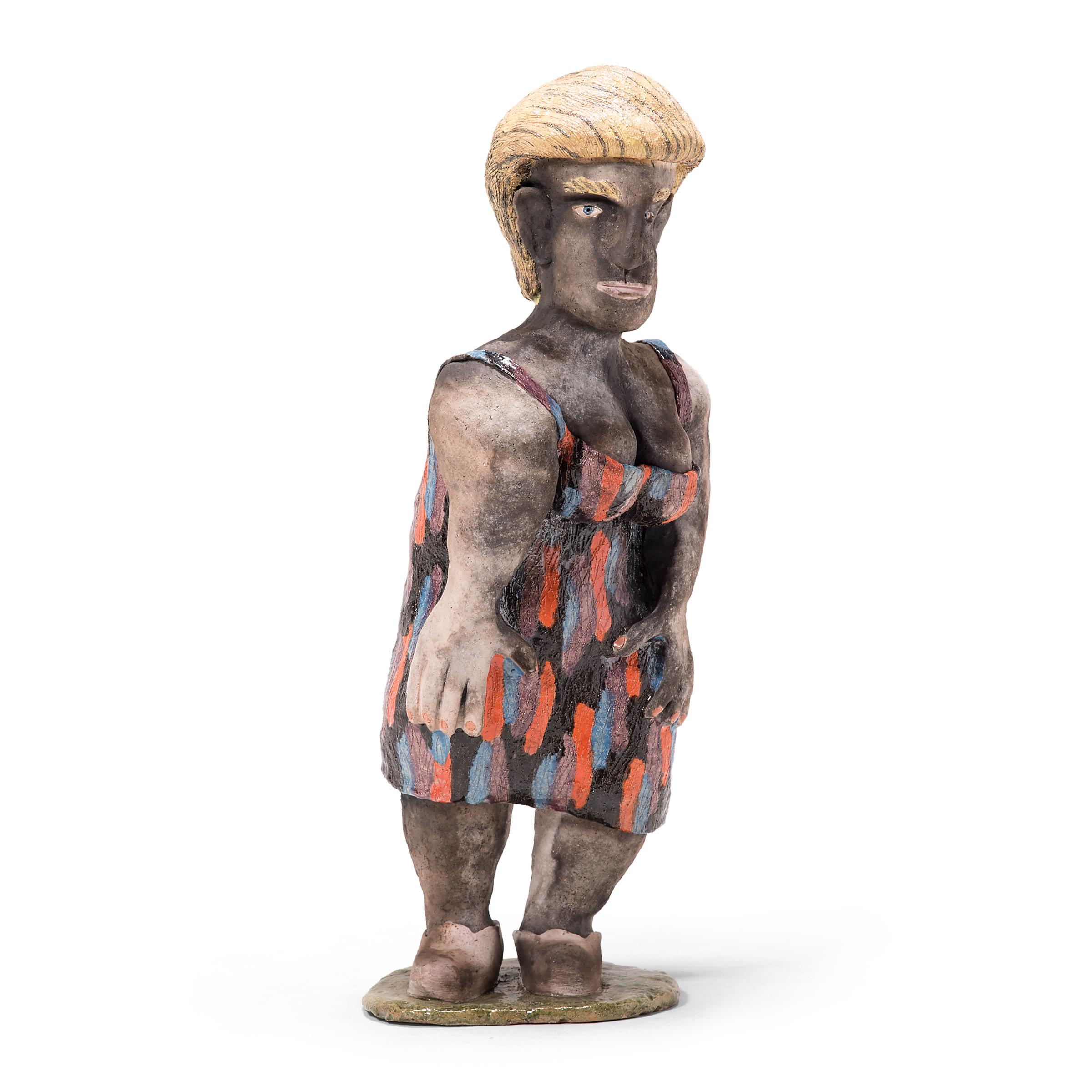 "Lady in a Striped Dress, " Ceramic Sculpture - Art by Allan Winkler