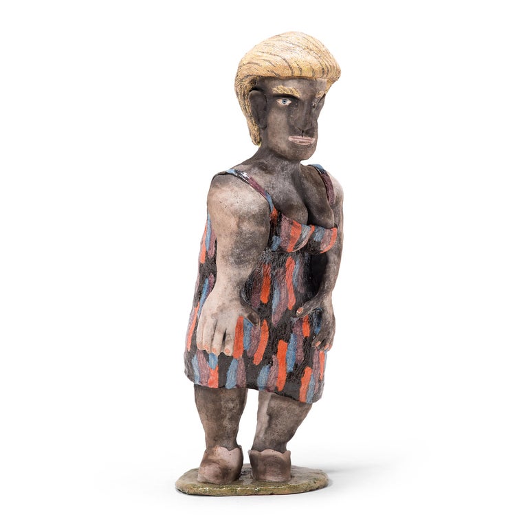 "Lady in a Striped Dress," Ceramic Sculpture - Art by Allan Winkler