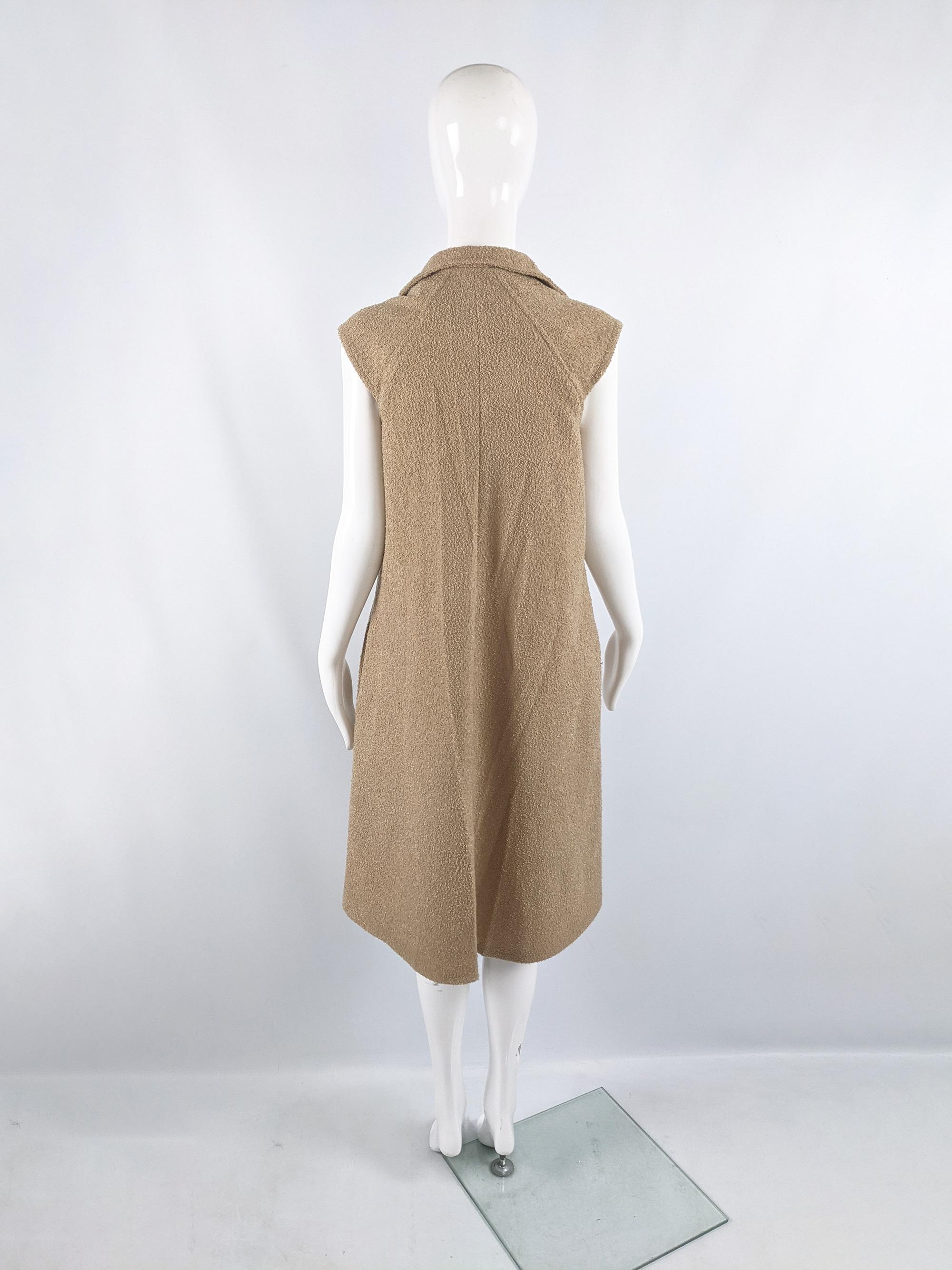 Allander Vintage 70s Tent A Line Cap Sleeve Tan Bouclé Dress, 1970s 1