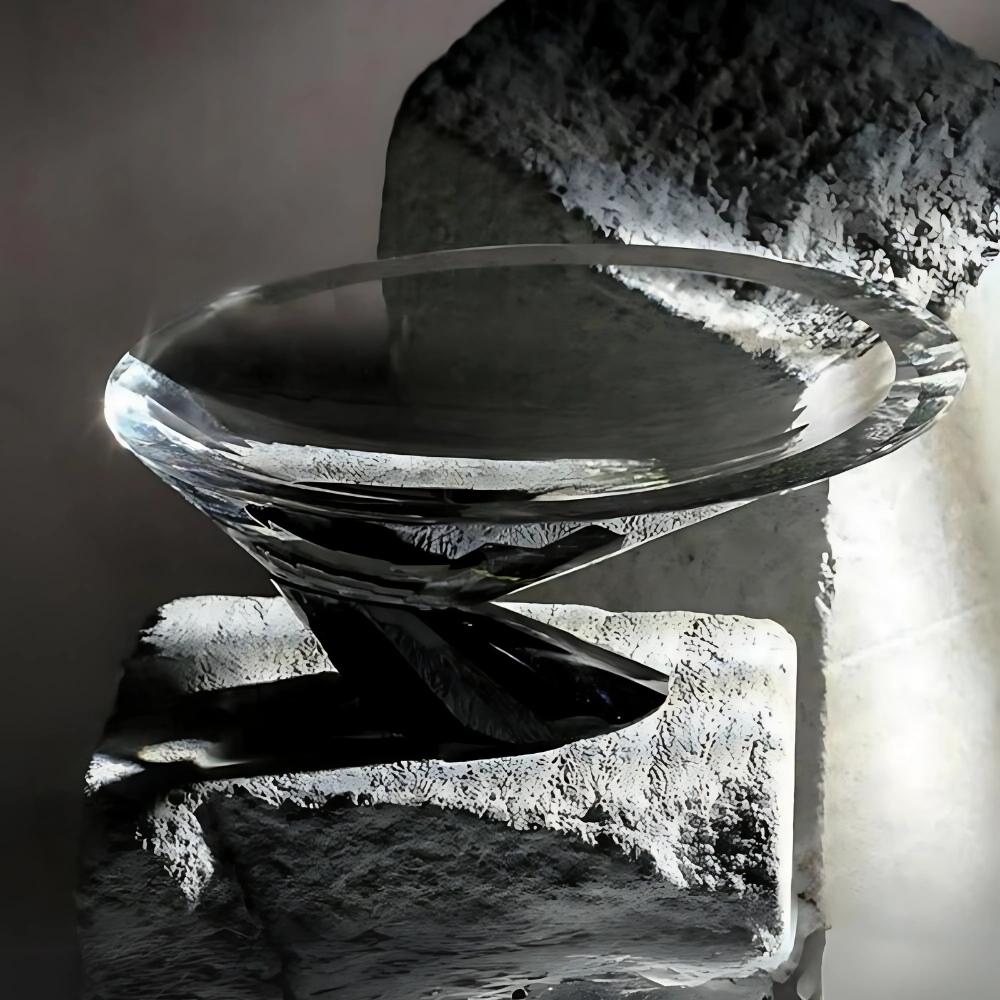 Modern Handmade Crystal Art Bowl – All'EDEN Black and Clear Decorative Centerpiece For Sale