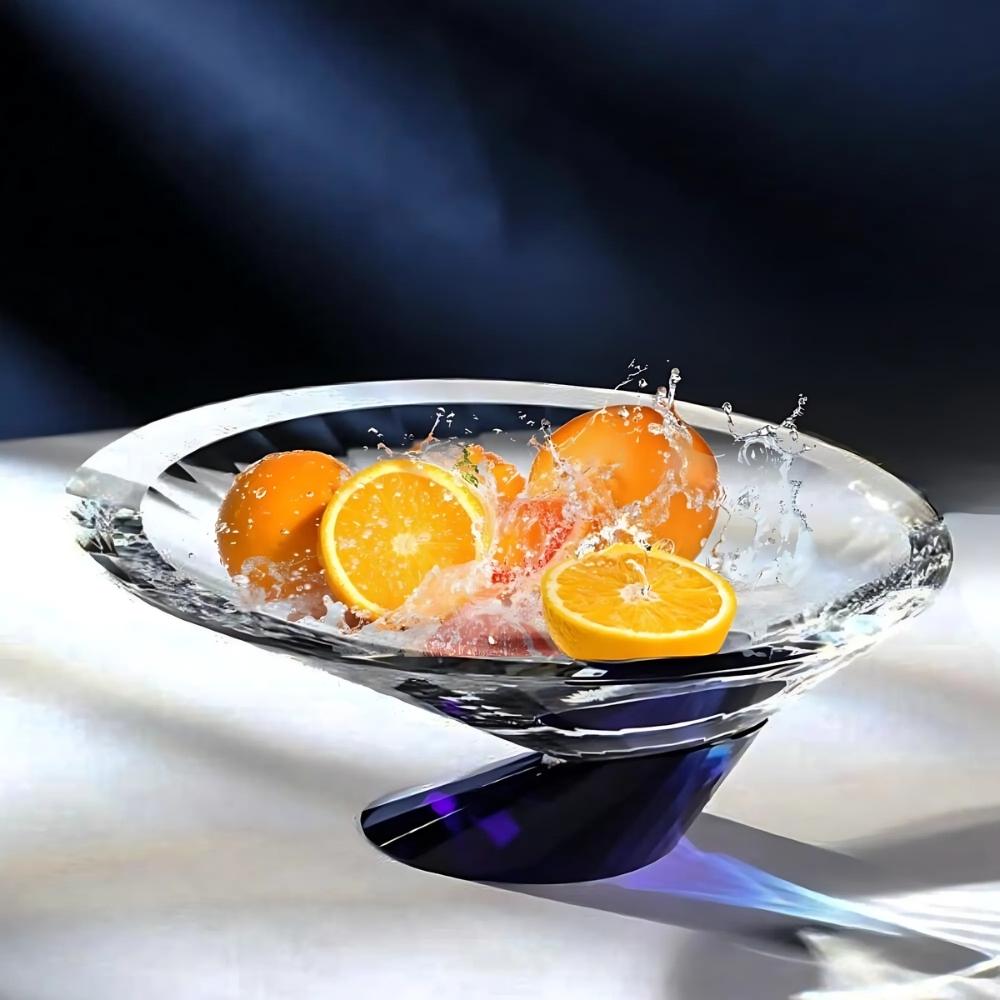 Modern All'EDEN Blue/Clear Handmade Crystal Decorative Bowl – Elegant Artisan Design For Sale