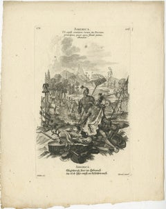 Allegorical 18th-Century Engraving of America by Johann Hertel, Augsburg c.1750