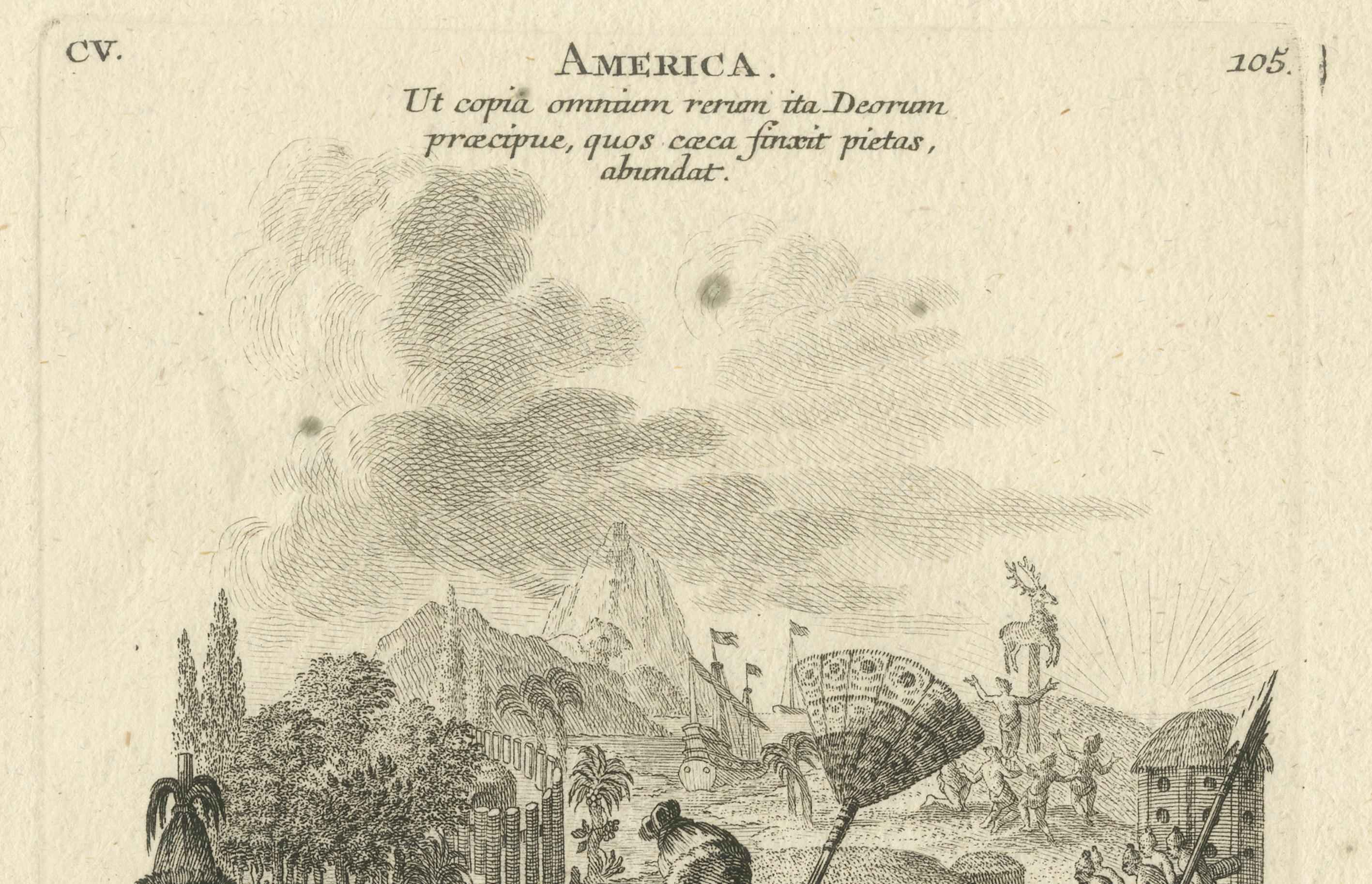 Metà XVIII secolo Incisione allegorica dell'America del XVIII secolo di Johann Hertel, Augsburg c.1750 in vendita