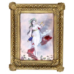 Placa de pintura esmaltada alegórica Belle Époque Limoges de una Bacante semidesnuda
