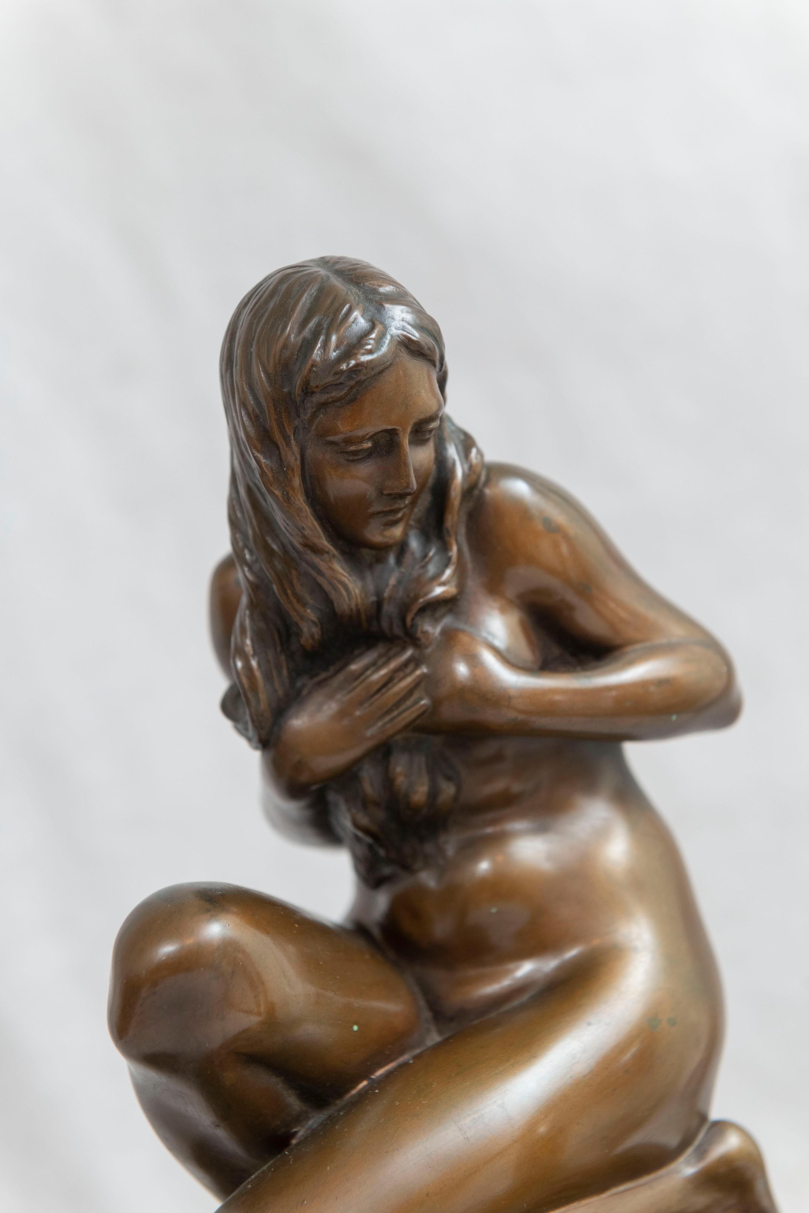 Art Nouveau Allegorical Bronze, Frog Prince Holding the Golden Ball & Young Maiden