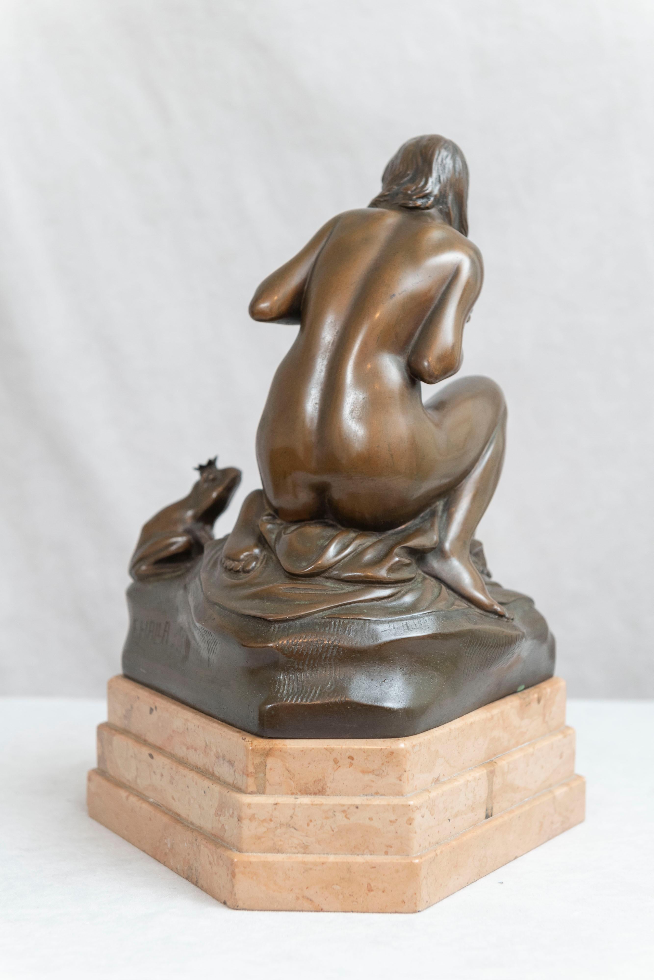 Early 20th Century Allegorical Bronze, Frog Prince Holding the Golden Ball & Young Maiden