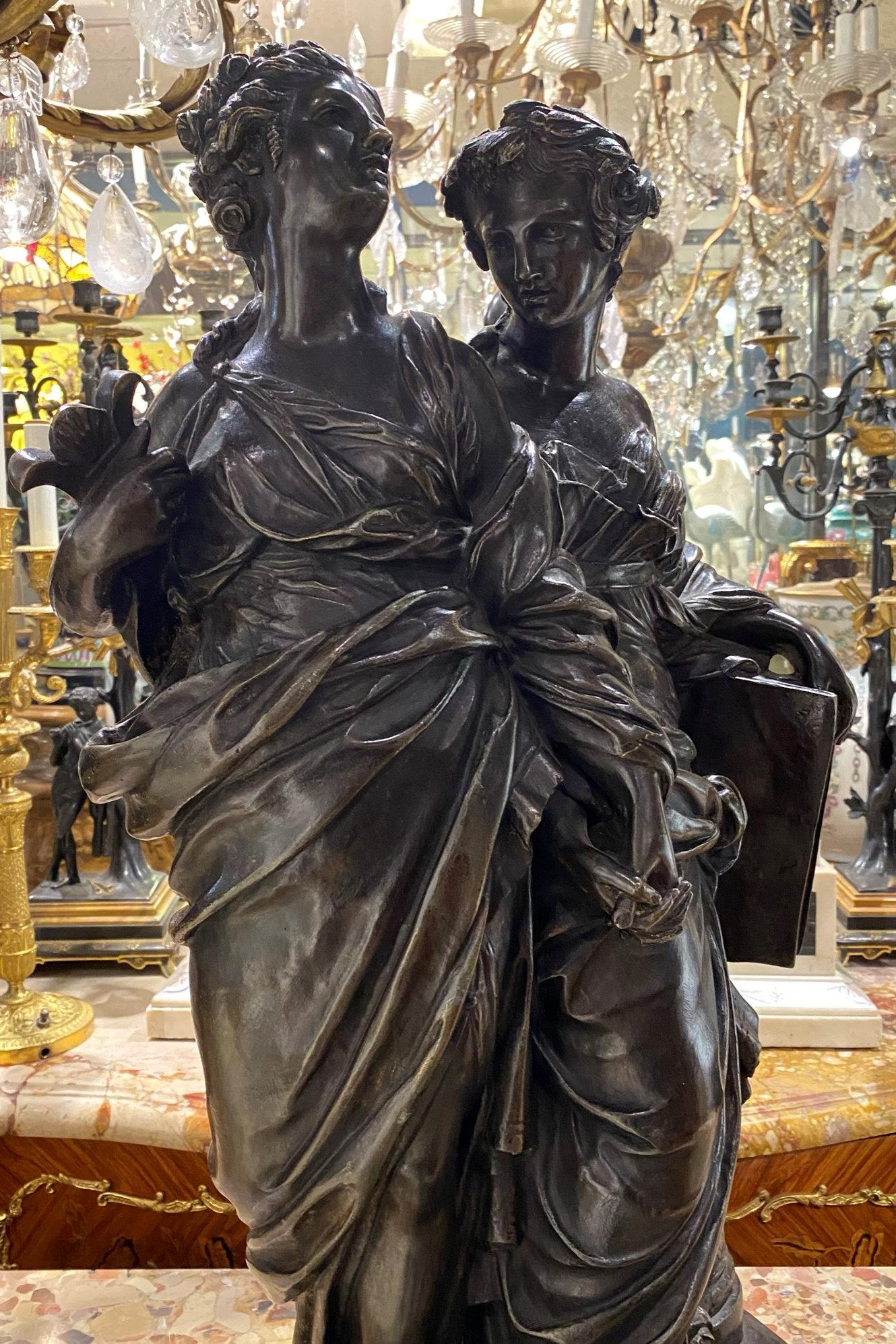 Allegorical Bronze of Music and Poetry After Guillaume Coustou II In Good Condition For Sale In New York, NY