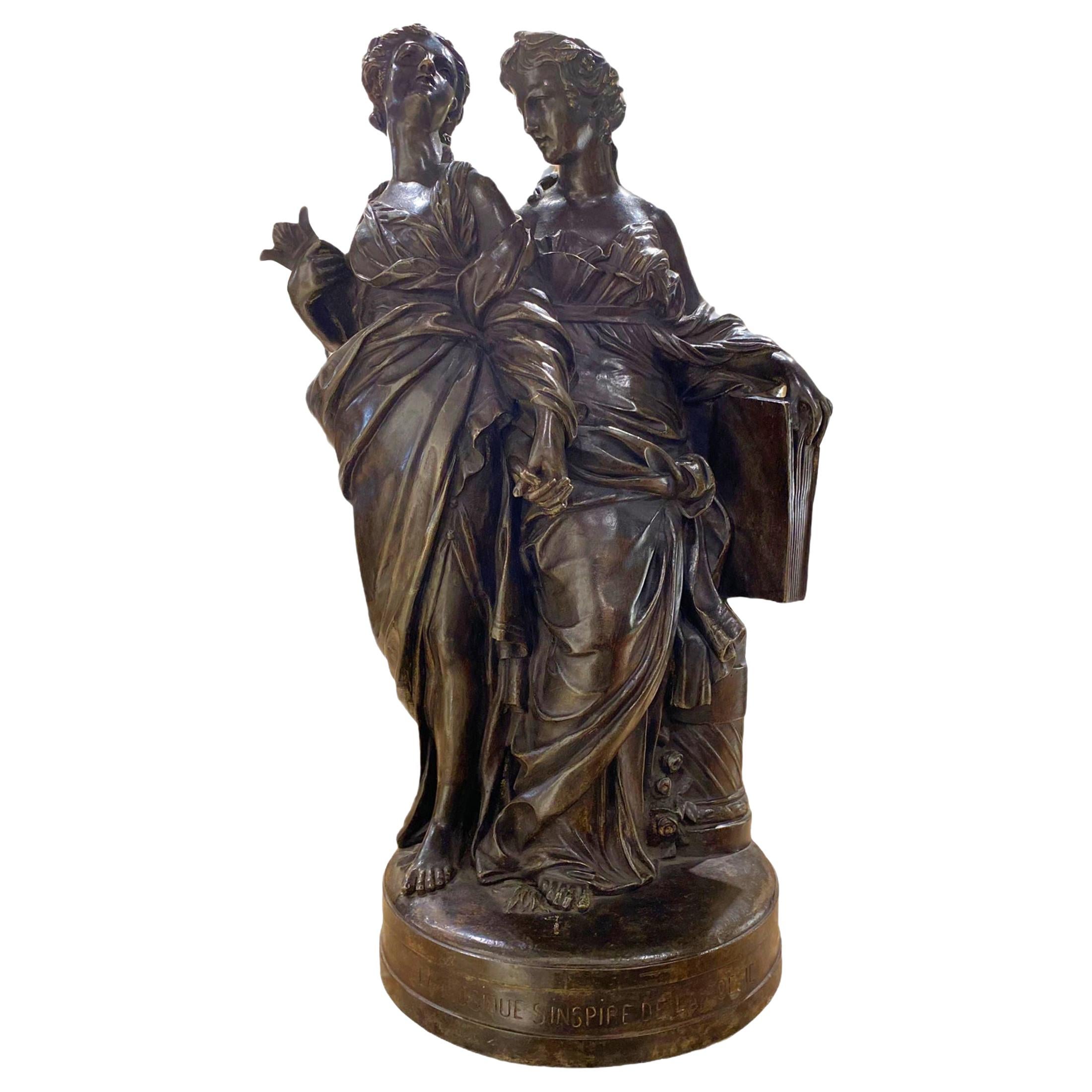 Allegorical Bronze of Music and Poetry After Guillaume Coustou II