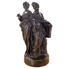 Antique Allegorical Bronze of Music and Poetry After Guillaume Coustou II