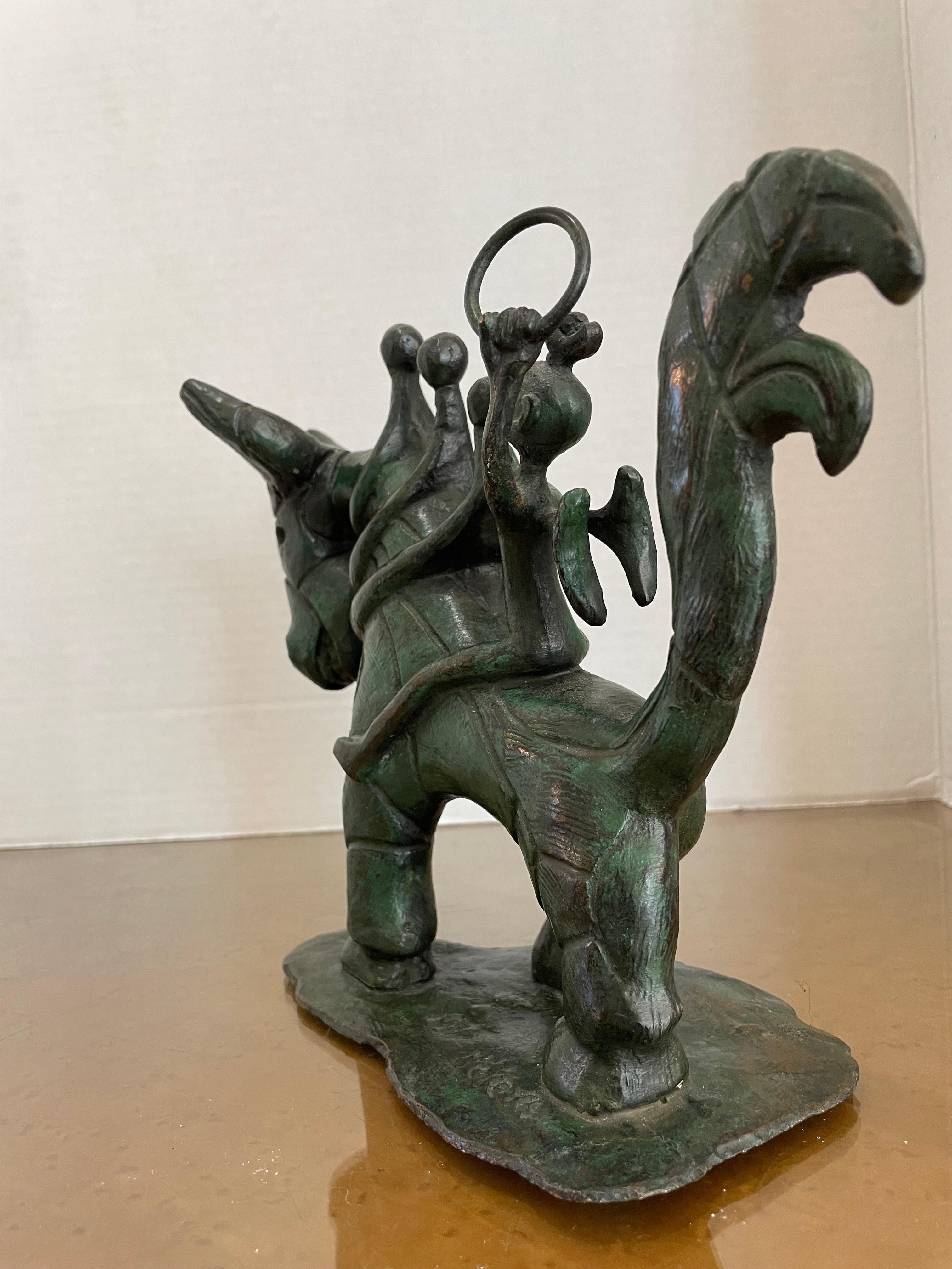 Autre Sculpture allégorique en bronze d'un ange à dos de cheval en vente