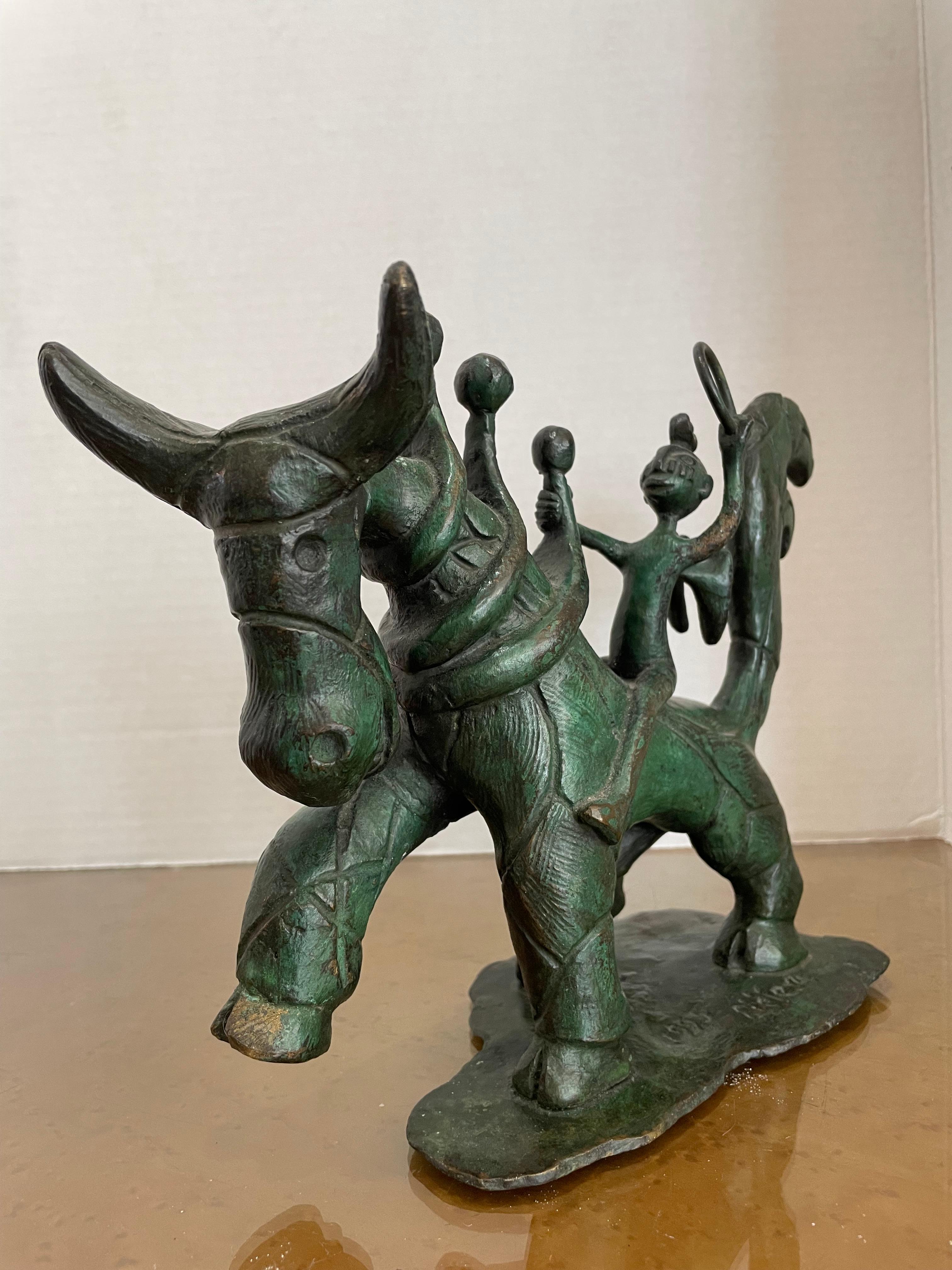 Inconnu Sculpture allégorique en bronze d'un ange à dos de cheval en vente