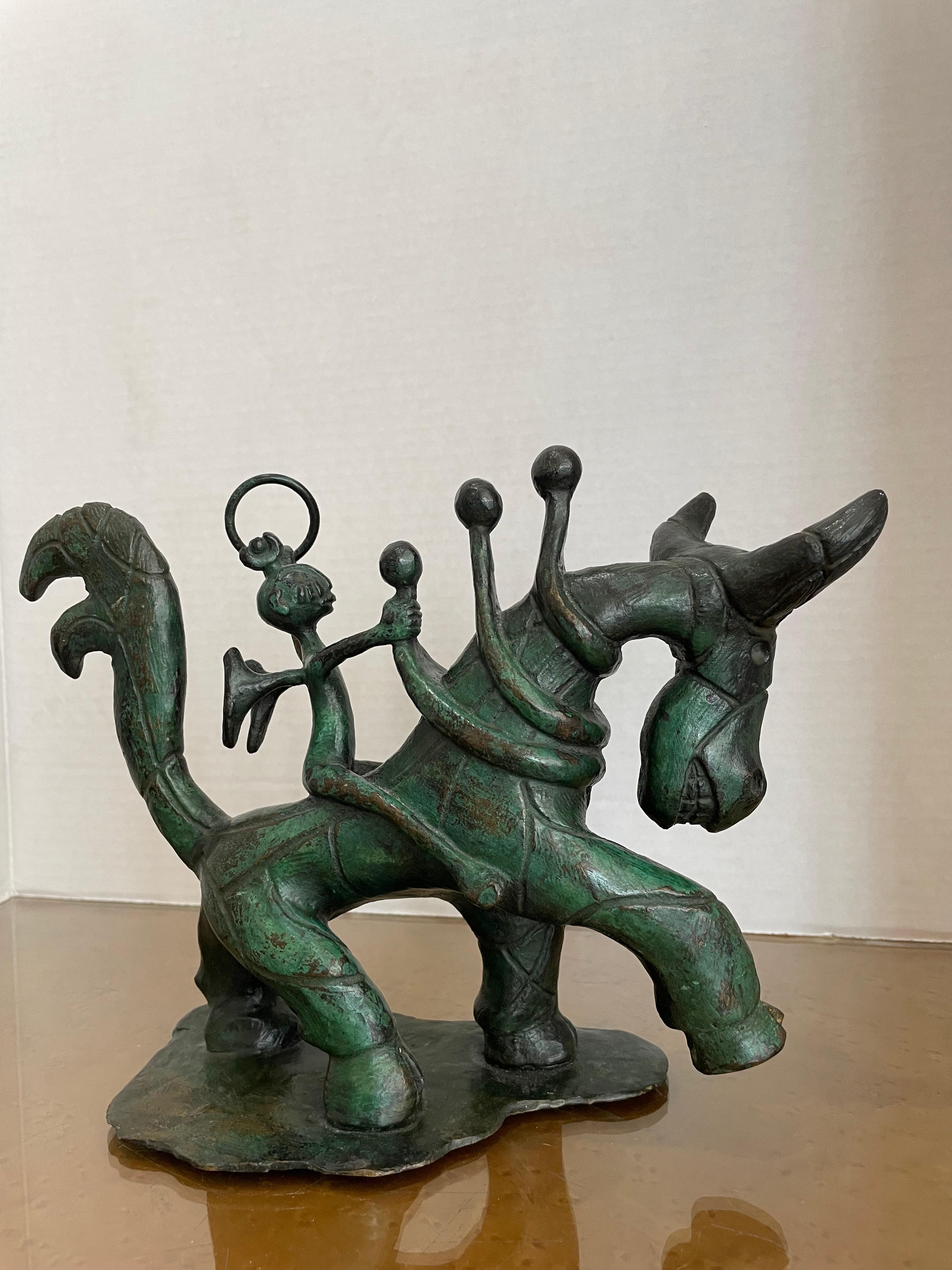Cast Allegorical Bronze Sculpture of an Angel on Horseback For Sale