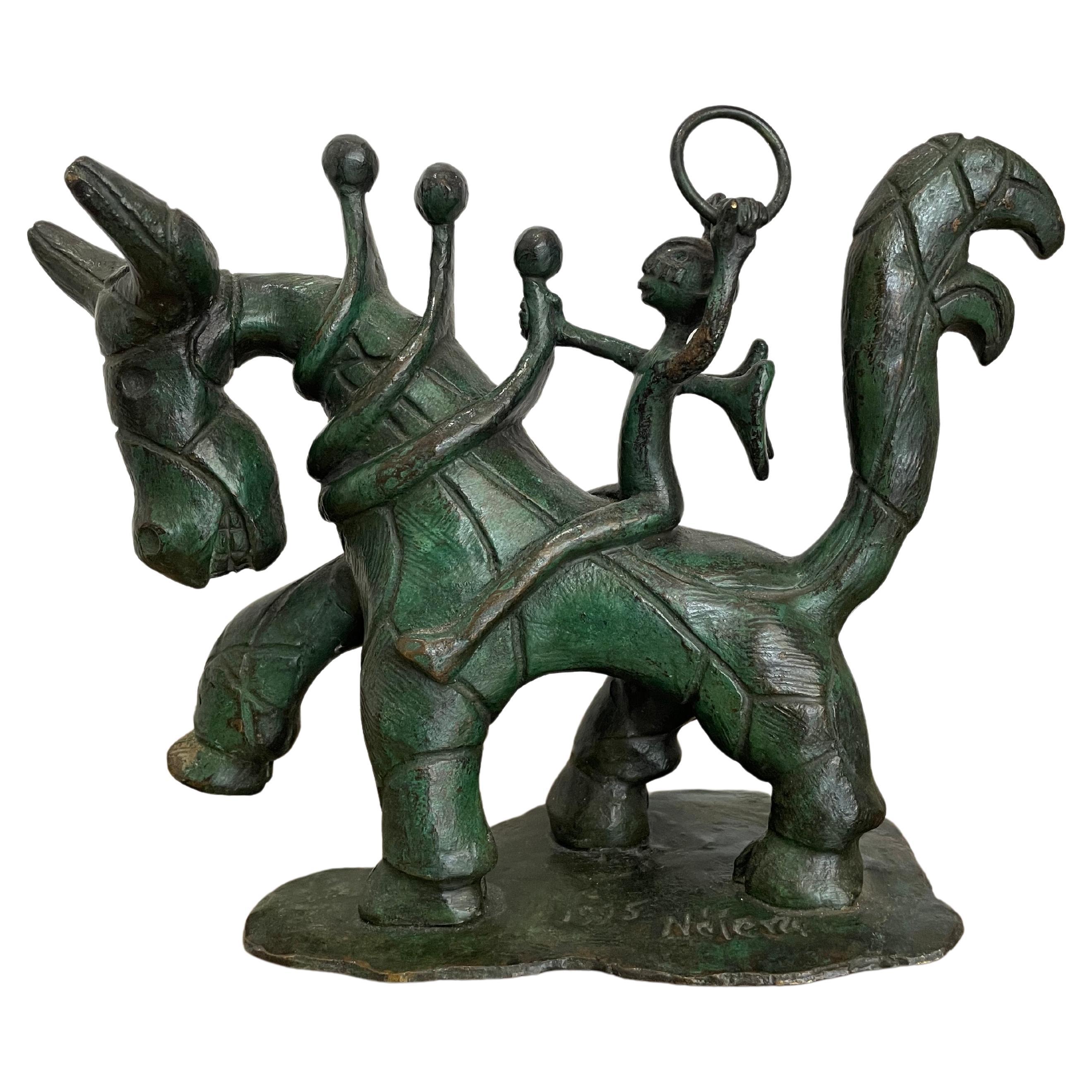 Allegorical Bronze Sculpture of an Angel on Horseback
