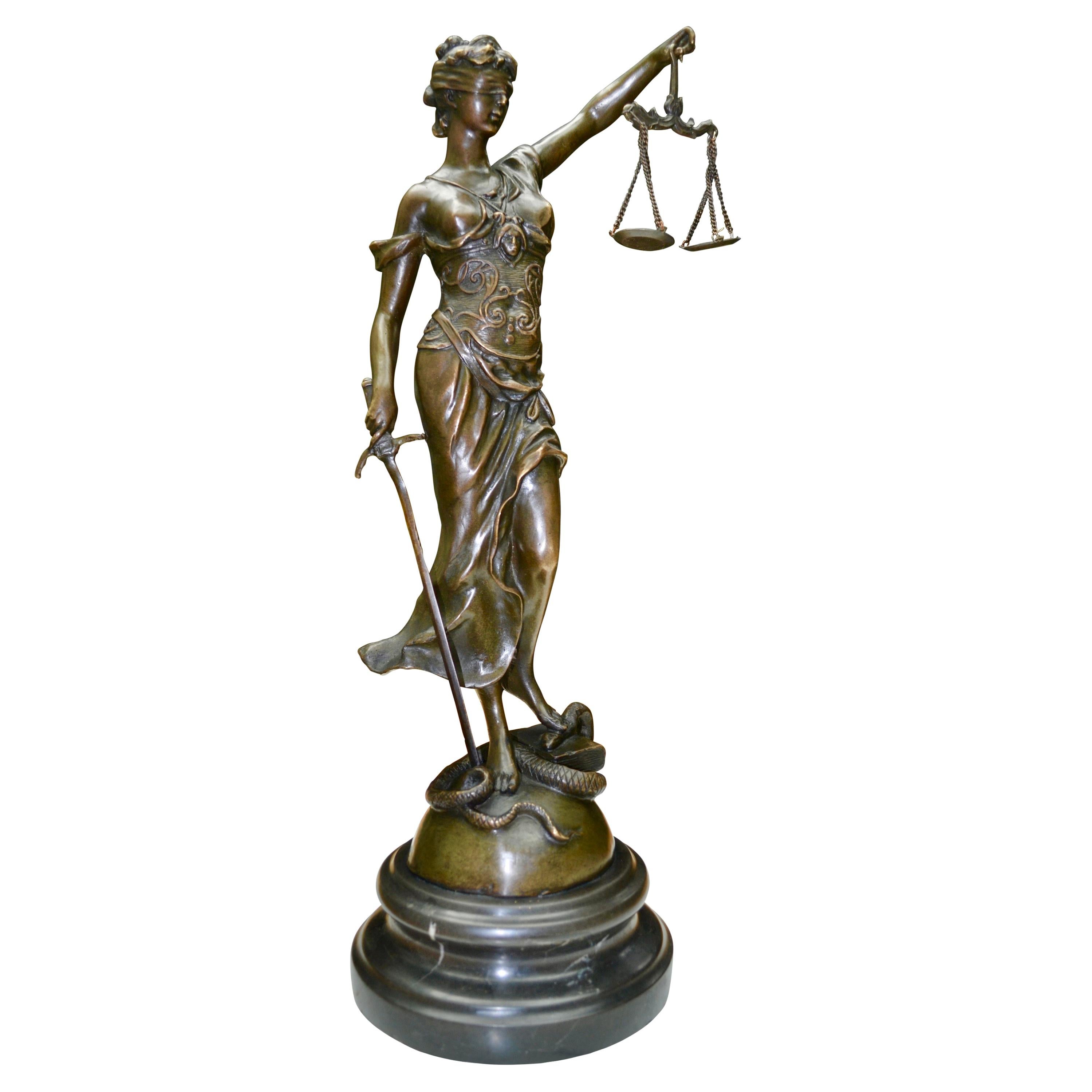 Allegorical  Bronze  Statue Depicting Lady Justice Signed Dubanton