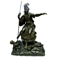 Statue allégorique en bronze de Bellone ou Minerve Déesses romaines de la guerre