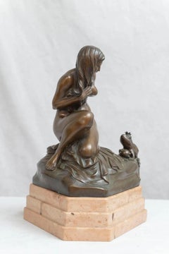 Allegorische Bronze:: Junger Mädchenakt mit Froschkönig:: ca. 1920er Jahre