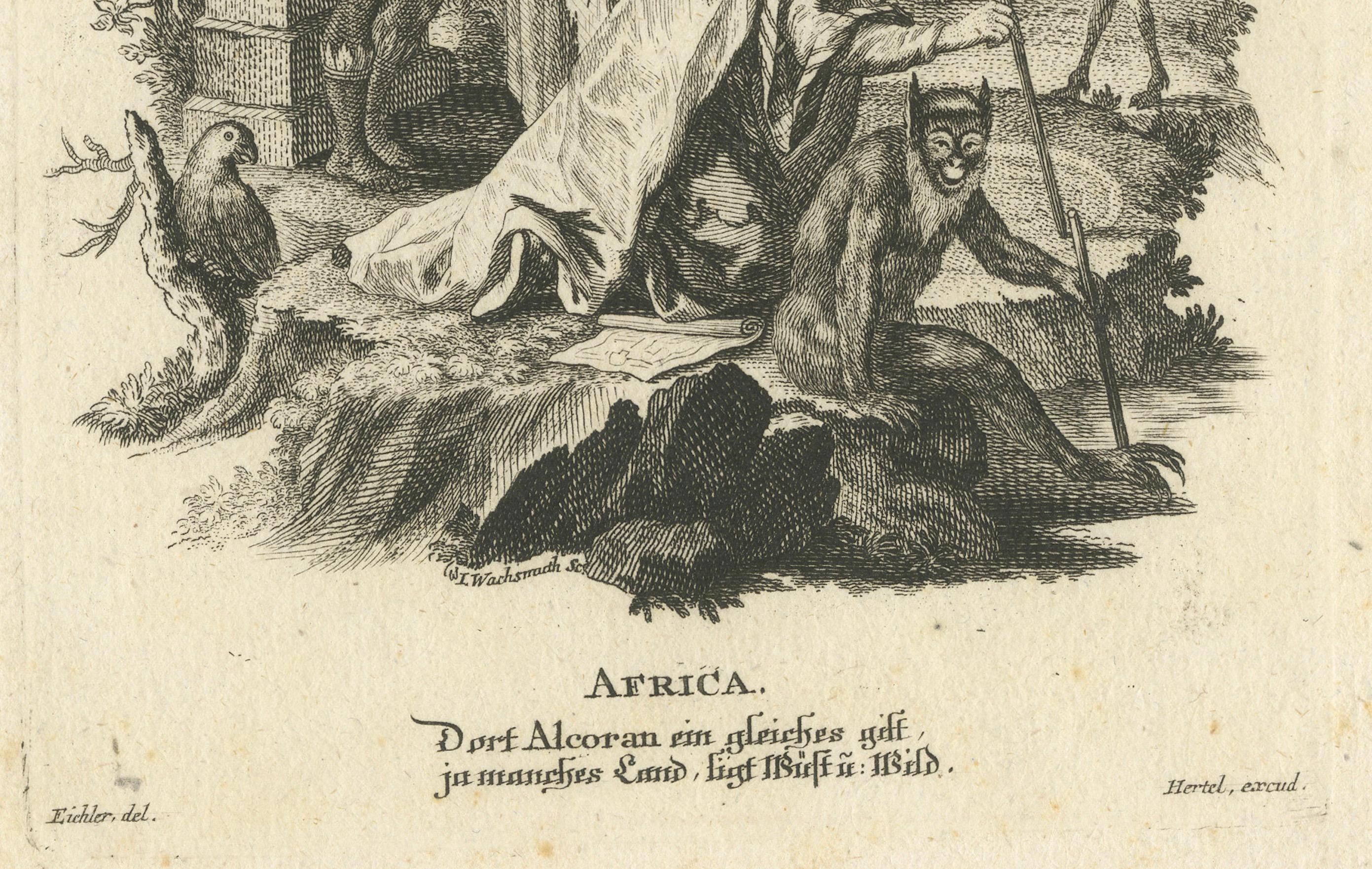 Engraved Allegorical Engraving of Africa, Johann Georg Hertel, Augsburg, Mid-18th Century For Sale