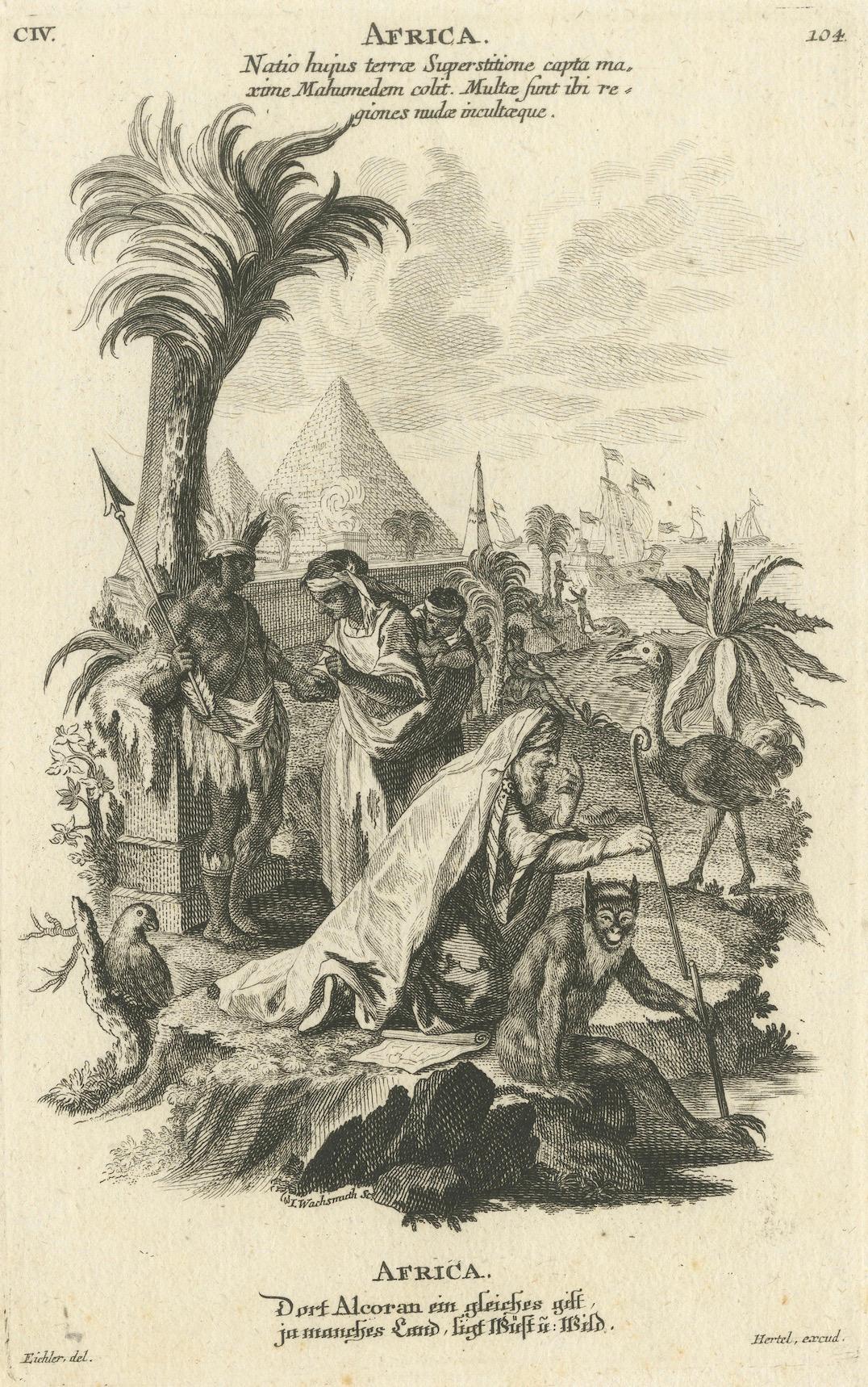 Allegorical Engraving of Africa, Johann Georg Hertel, Augsburg, Mid-18th Century For Sale 1