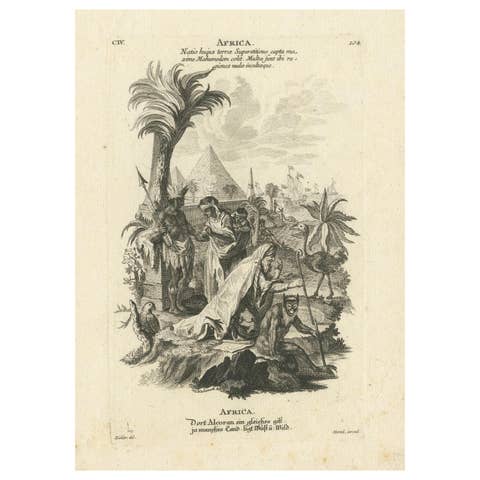 Allegorical Engraving of Africa, Johann Georg Hertel, Augsburg, Mid-18th Century