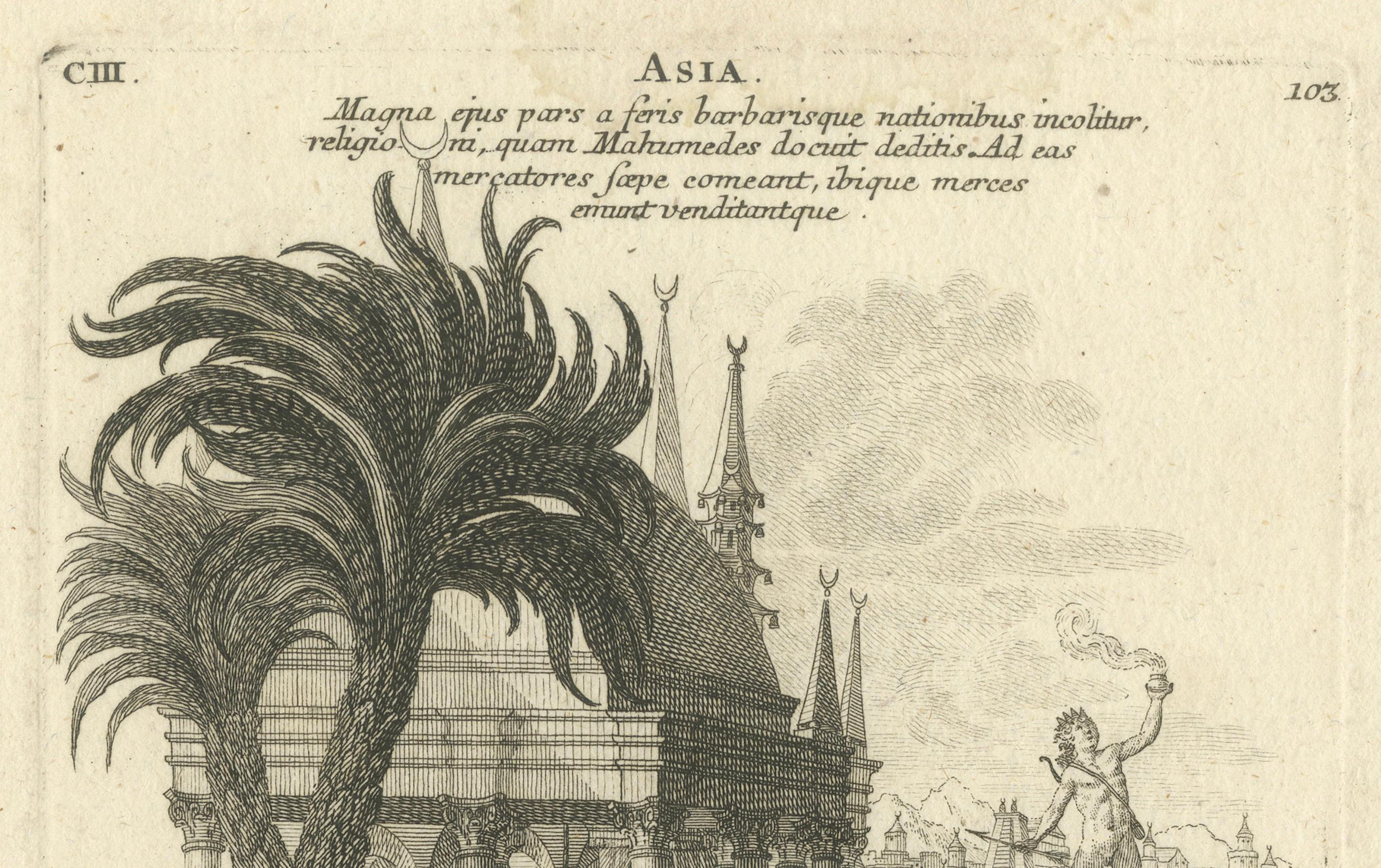 Milieu du XVIIIe siècle Gravure allégorique de l'Asie, Johann Hertel, Augsbourg, Chef-d'œuvre du XVIIIe siècle en vente