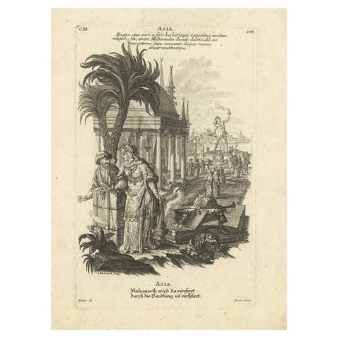 Allegorical Engraving of Asia, Johann Hertel, Augsburg, 18th Century Masterpiece