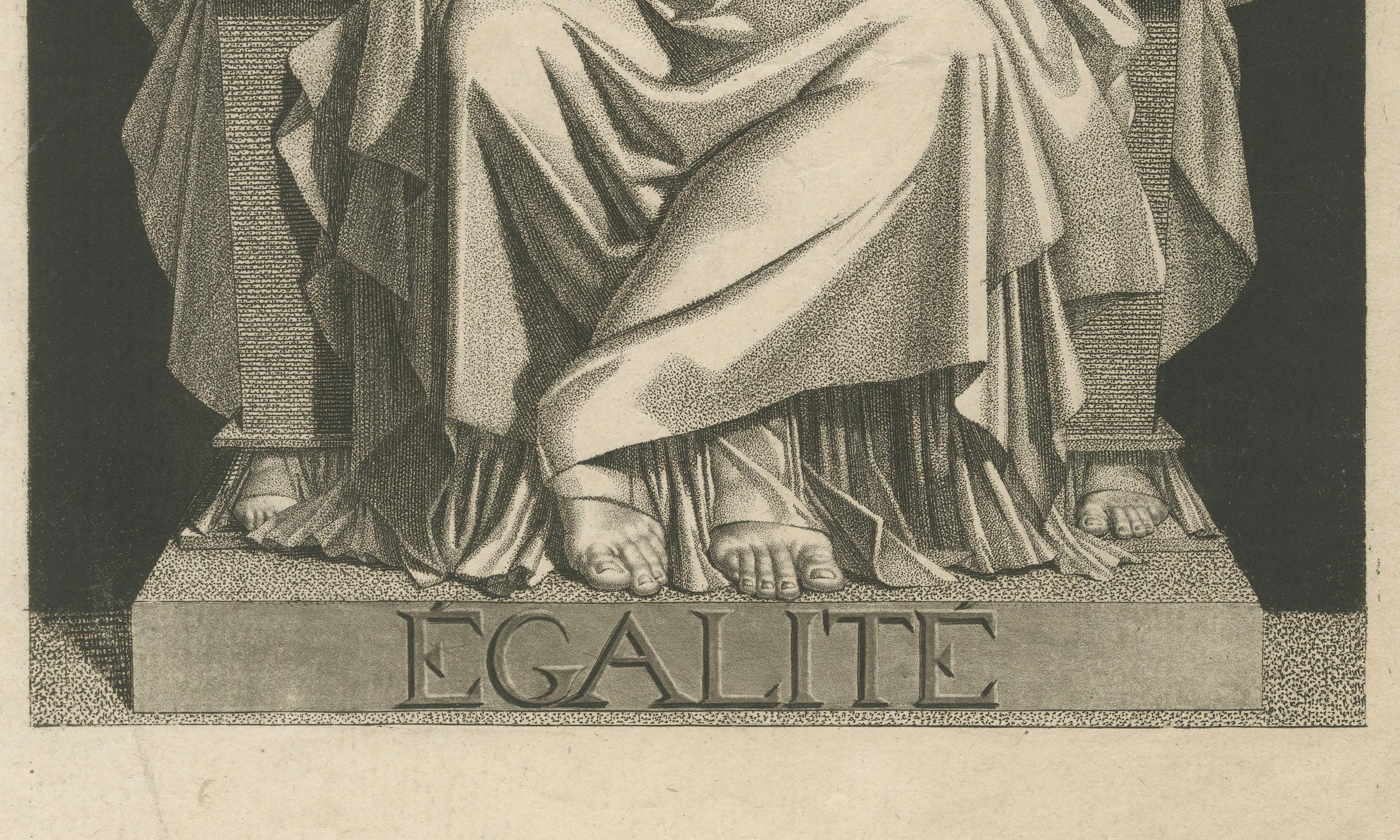 Allegorischer Kupferstich der Égalité aus der Zeit der Französischen Revolution, um 1795 im Zustand „Gut“ im Angebot in Langweer, NL