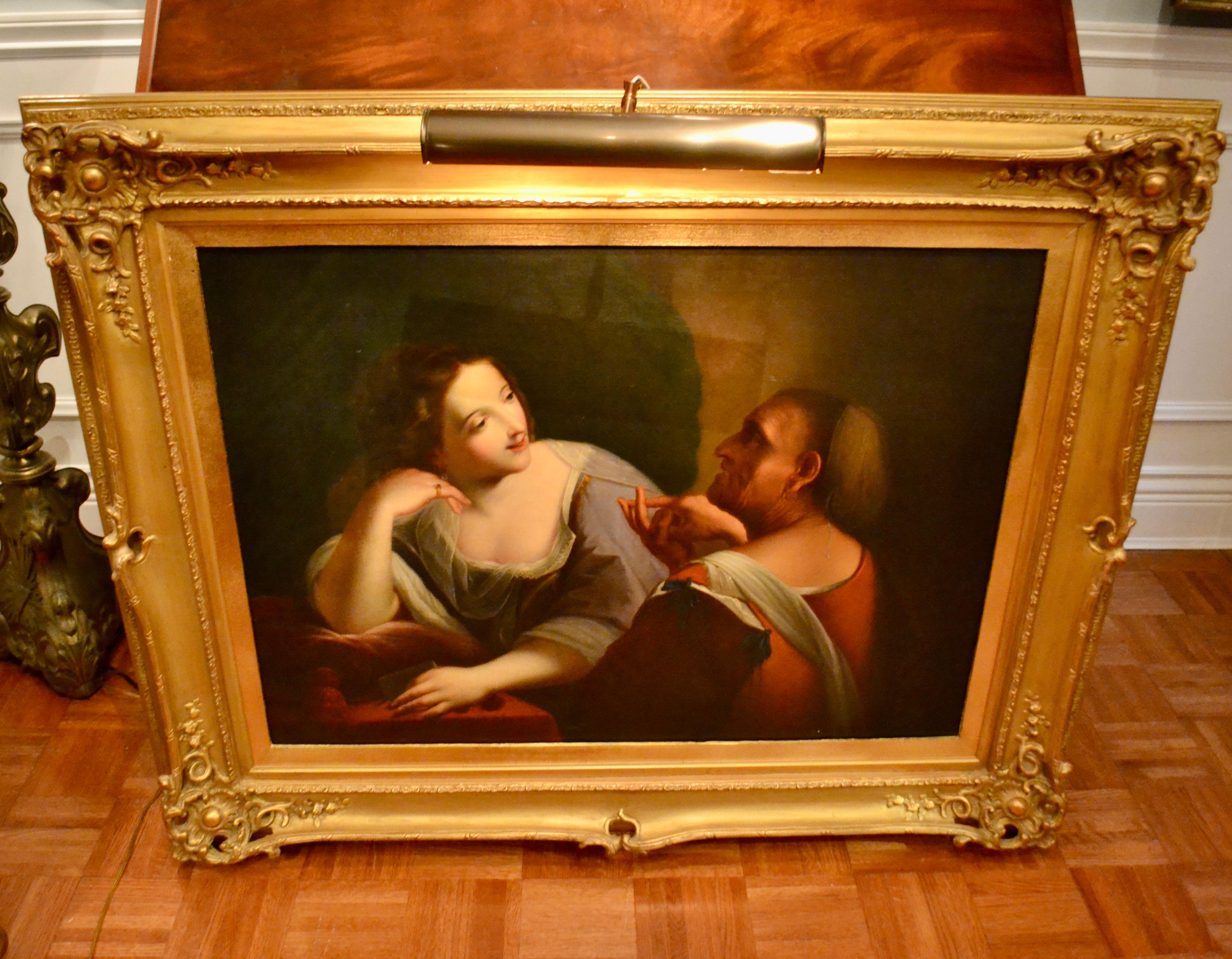 Italian Baroque Style Painting of Beauty and Old Age  attributed to R. Manchetti For Sale 1