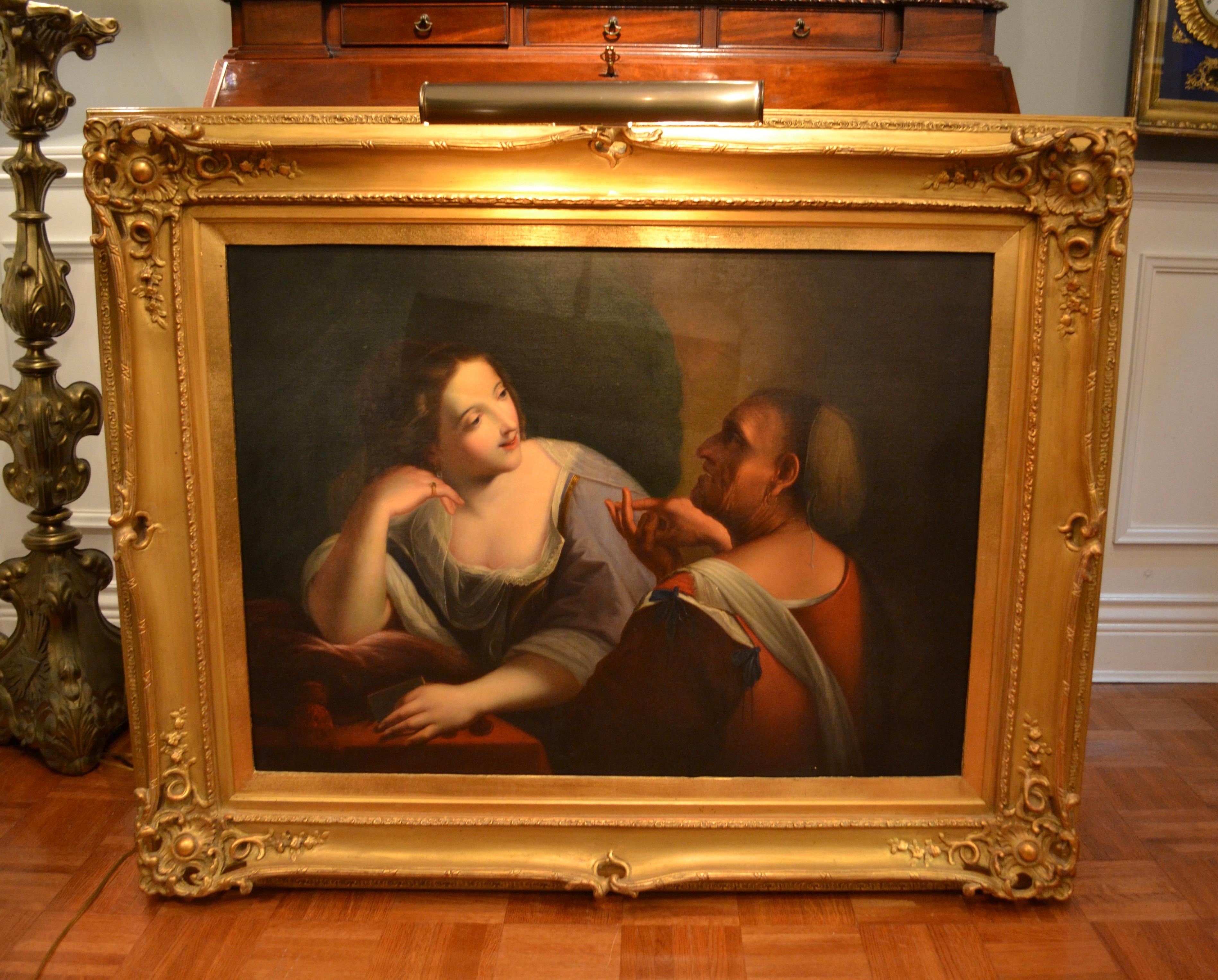 Italian Baroque Style Painting of Beauty and Old Age  attributed to R. Manchetti For Sale 2