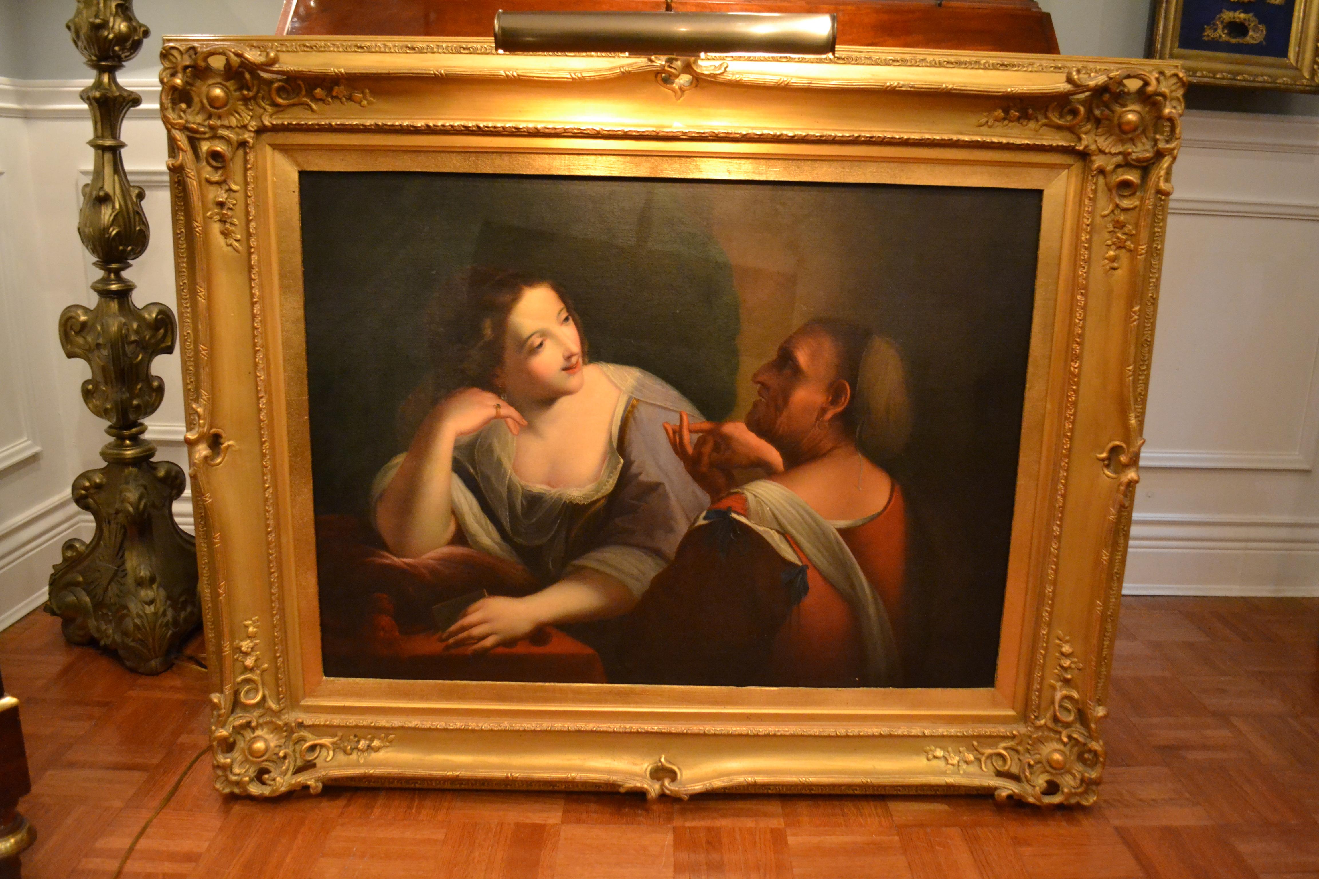 18th Century Italian Baroque Style Painting of Beauty and Old Age  attributed to R. Manchetti For Sale