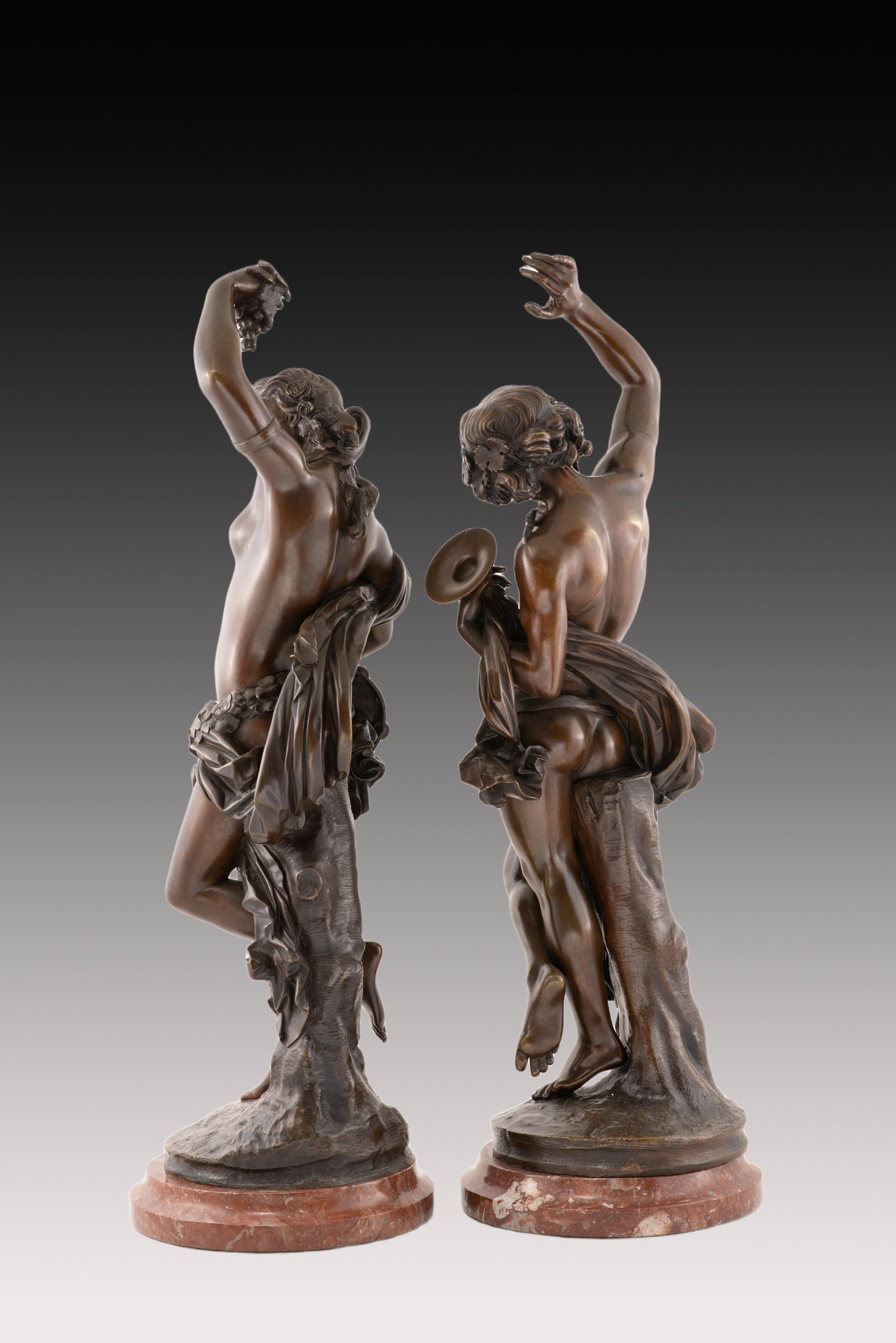 Neoclassical Revival Allegorical figures. Bronze, marble. DEVAULX, François Théodore. France, 19th c For Sale
