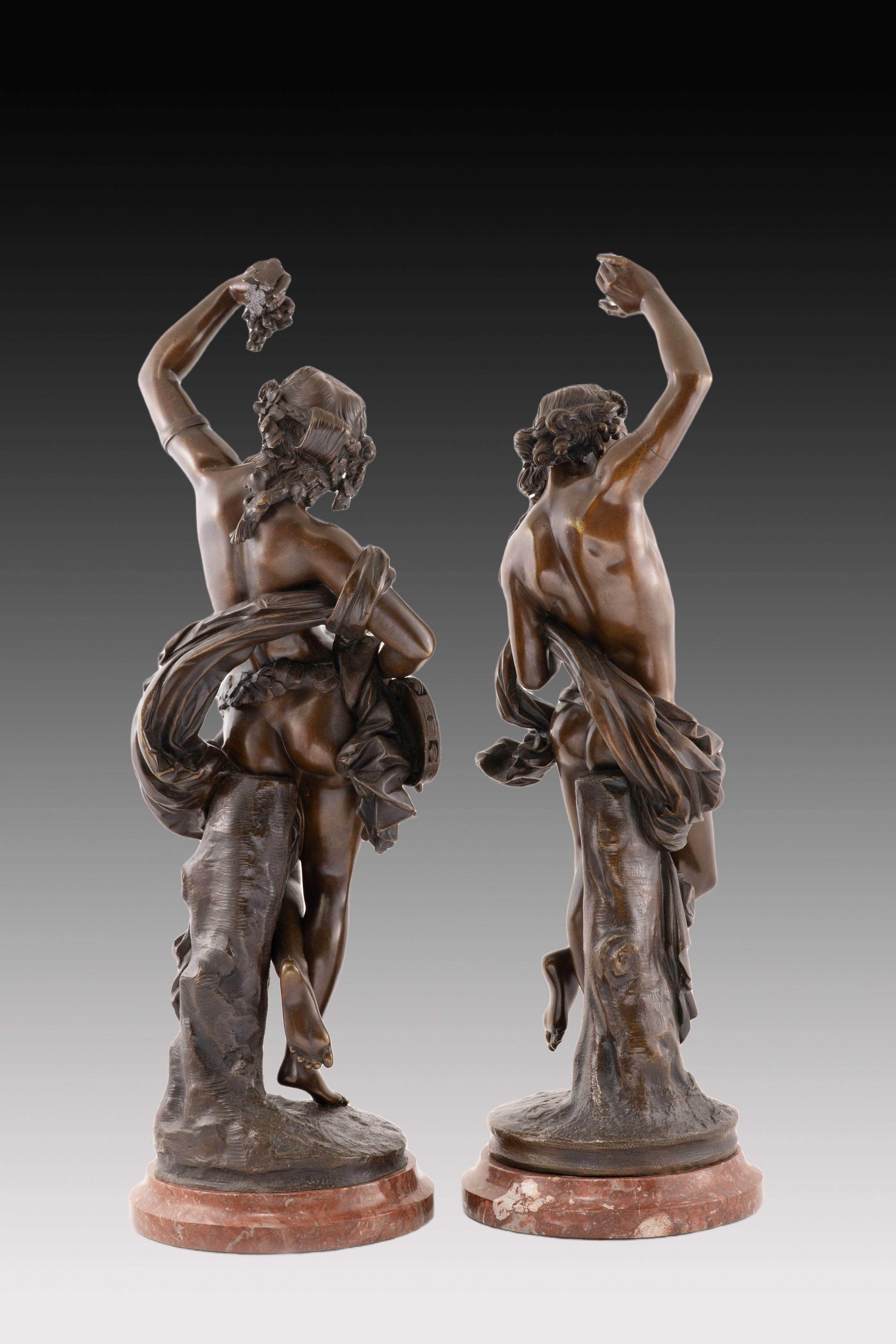 French Allegorical figures. Bronze, marble. DEVAULX, François Théodore. France, 19th c For Sale
