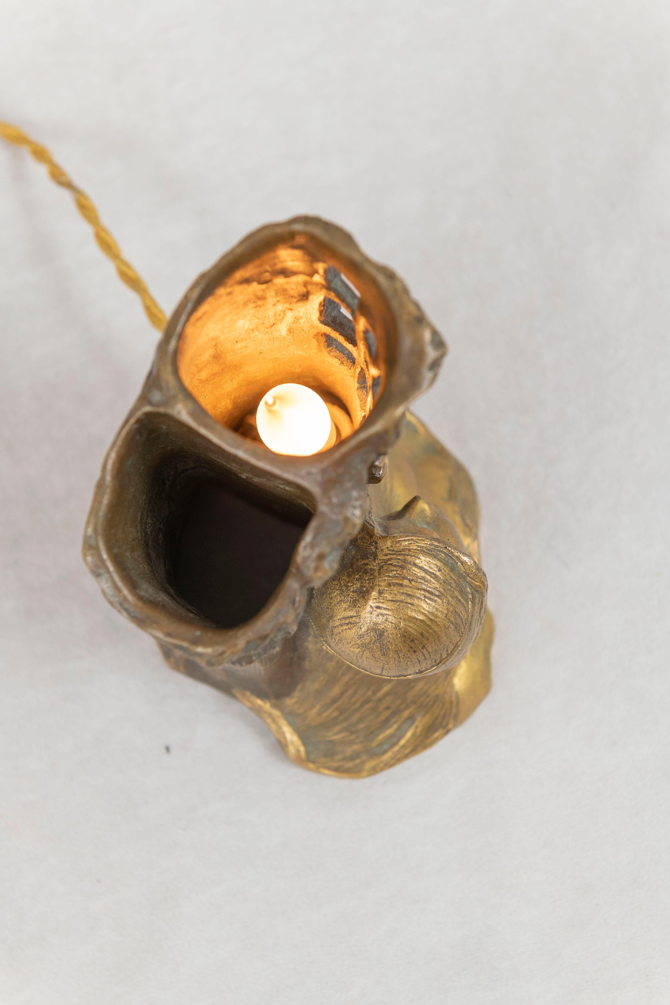 Dorato Allegorical French Art Nouveau Gilt & Patinated Bronze Lamp w/ Bust of Maiden in vendita